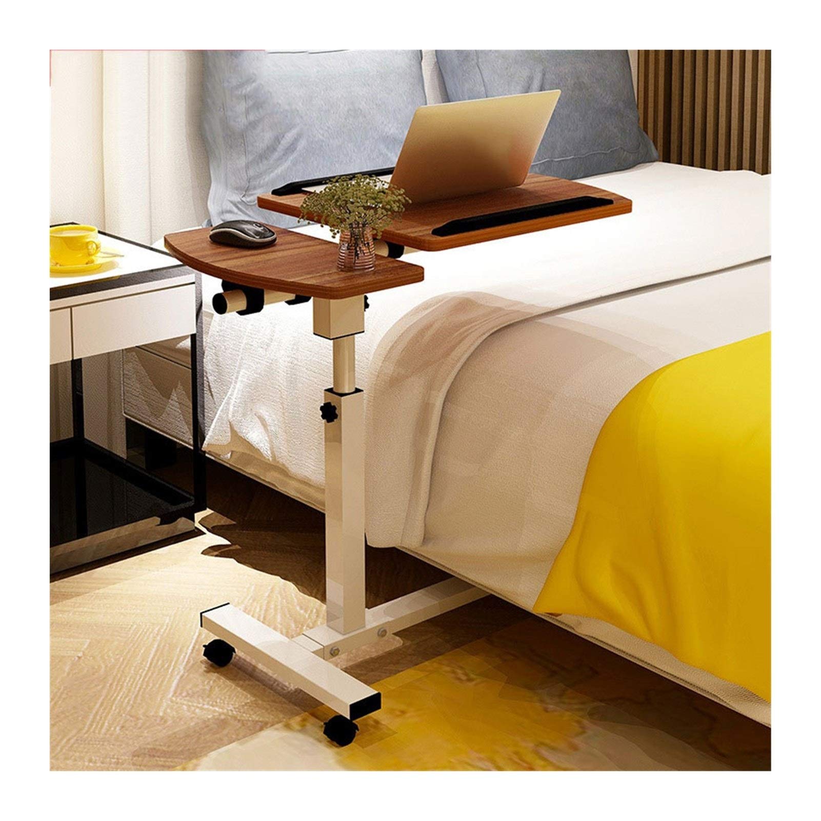 Portable Overbed Table - Adjustable Sofa Side Table with Cup Holder, Snack Tray for Bed, Couch, or Tradeshow (Sandalwood, 60x40cm) - Perfect for Eating, Working, or Reading in Bed