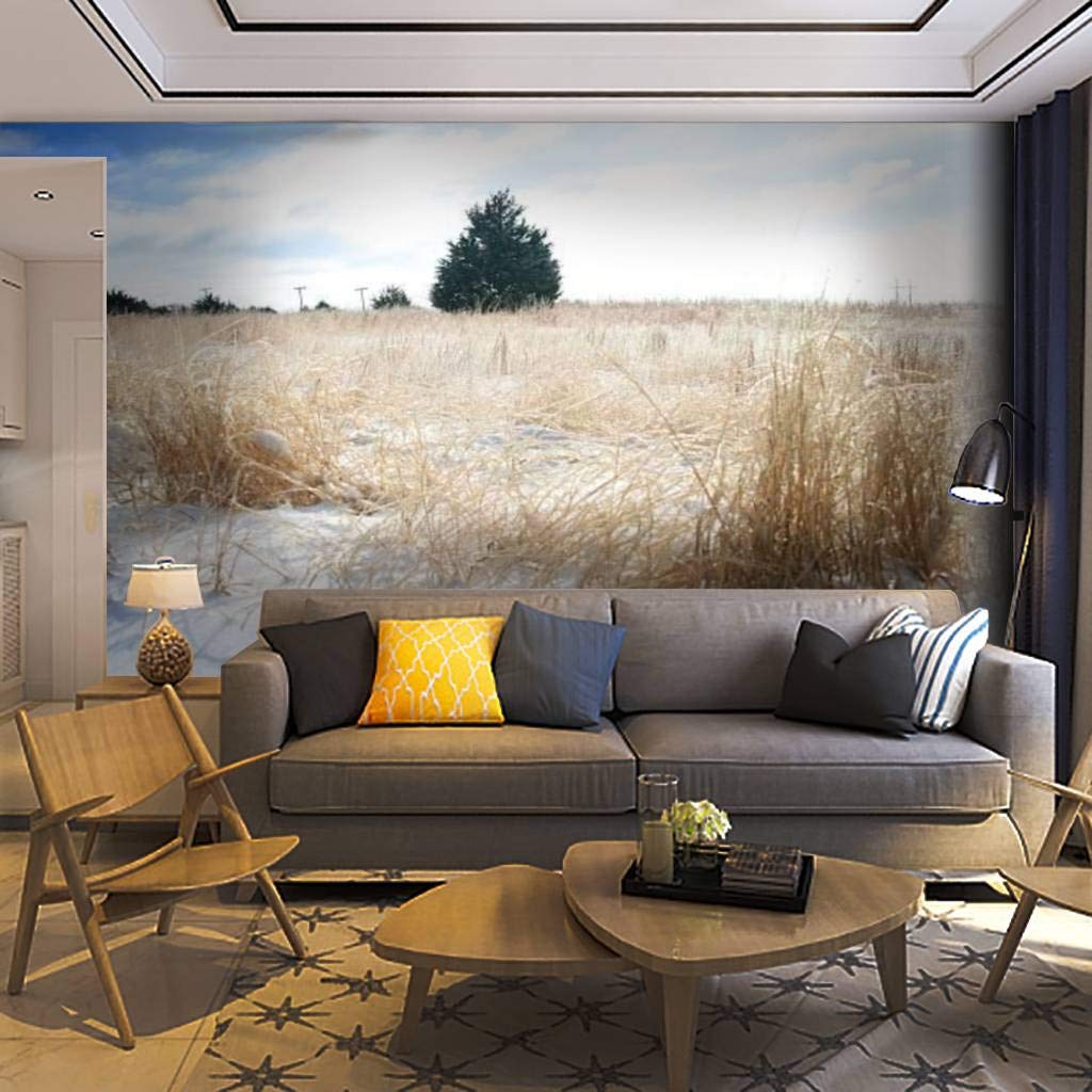 Snowy Winter Field Kansas Landscape Wall Mural - Self-Adhesive Peel & Stick Removable Wallpaper for Living Room Decor | Home Craft Wall Decal & Poster Sticker | Perfect for Bedroom, Nursery & Office Wall Art
