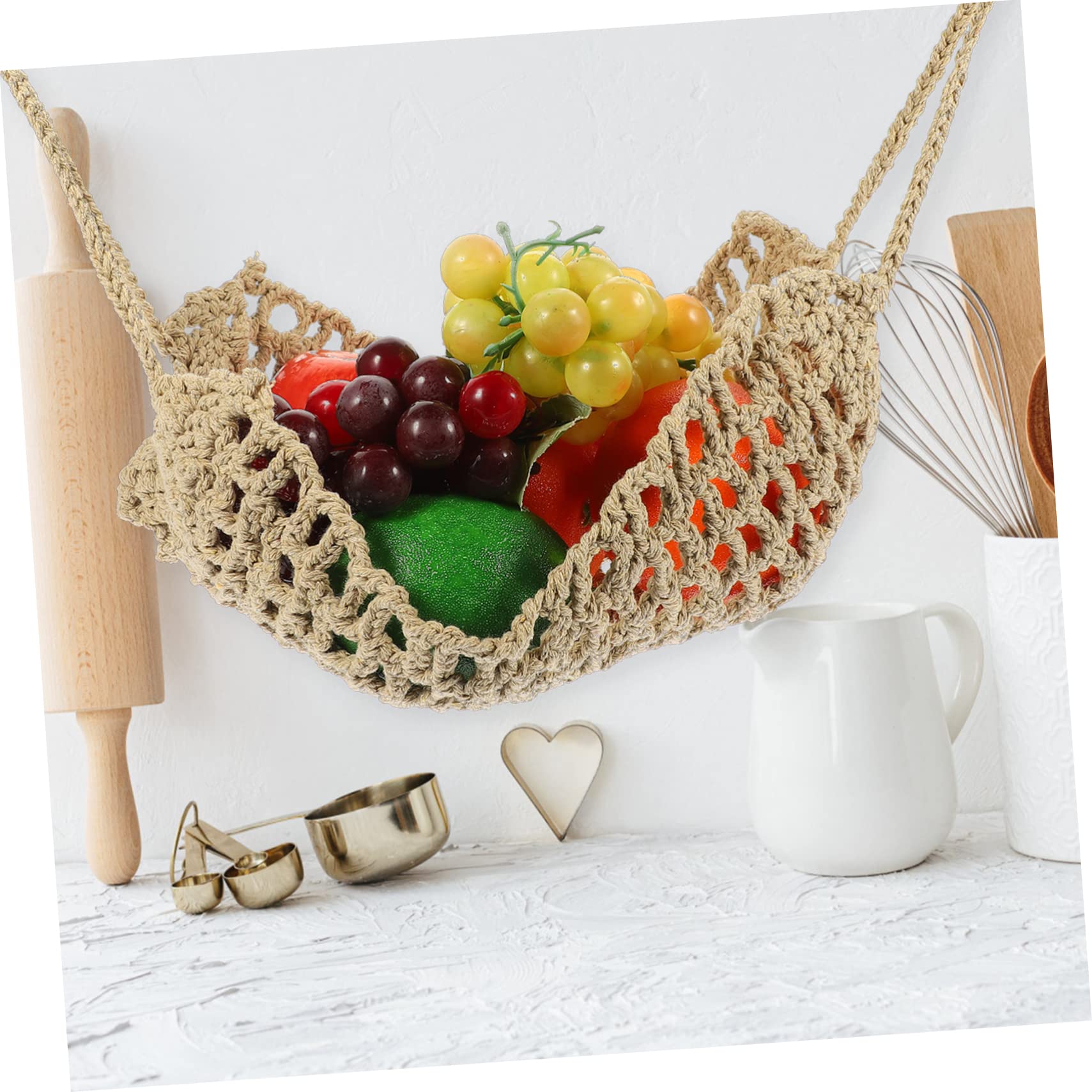 4-Pack Cotton Rope Hanging Baskets for Fruits & Vegetables - Sturdy Kitchen Storage Organizer, Wall Mounted Home Decor for Fresh Produce, Spices & Small Items - Perfect for Pantry, Garden & Farmhouse Style Kitchens