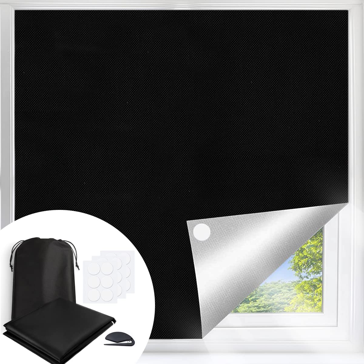 100% Blackout Window Shades - 57 x 98 Inch Portable Blackout Blinds with 30X Nano Adhesive Tape | Fits Any Window Size & Shape | Perfect for Bedroom, Nursery, RV, Travel & Home Use | Blocks Light for Better Sleep & Privacy