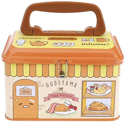 Gudetama Lazy Egg Metal Coin Bank with Lock & Handle - Money Saving Box for Kids, Teens & Adults - Perfect for Home, Office & Gift Giving
