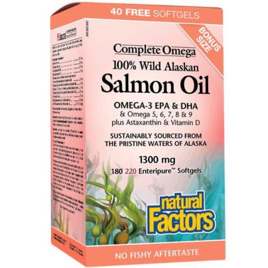 Natural Factors Wild Alaskan Salmon Oil 220 Softgels - Omega-3 EPA DHA Supplement for Heart, Brain & Joint Health - Supports Immune System & Healthy Skin (Great for Adults & Seniors)