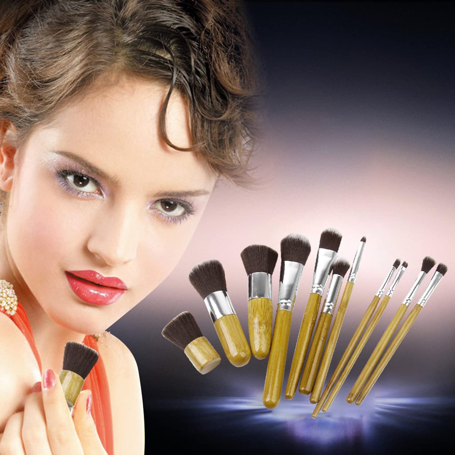 ClubComfort Professional 11-Piece Makeup Brush Set - Wooden Handle Foundation, Powder, Cream, Bronzer, Concealer & Contour Brushes with Travel Case - Perfect for Everyday Makeup, Travel & Professional Use