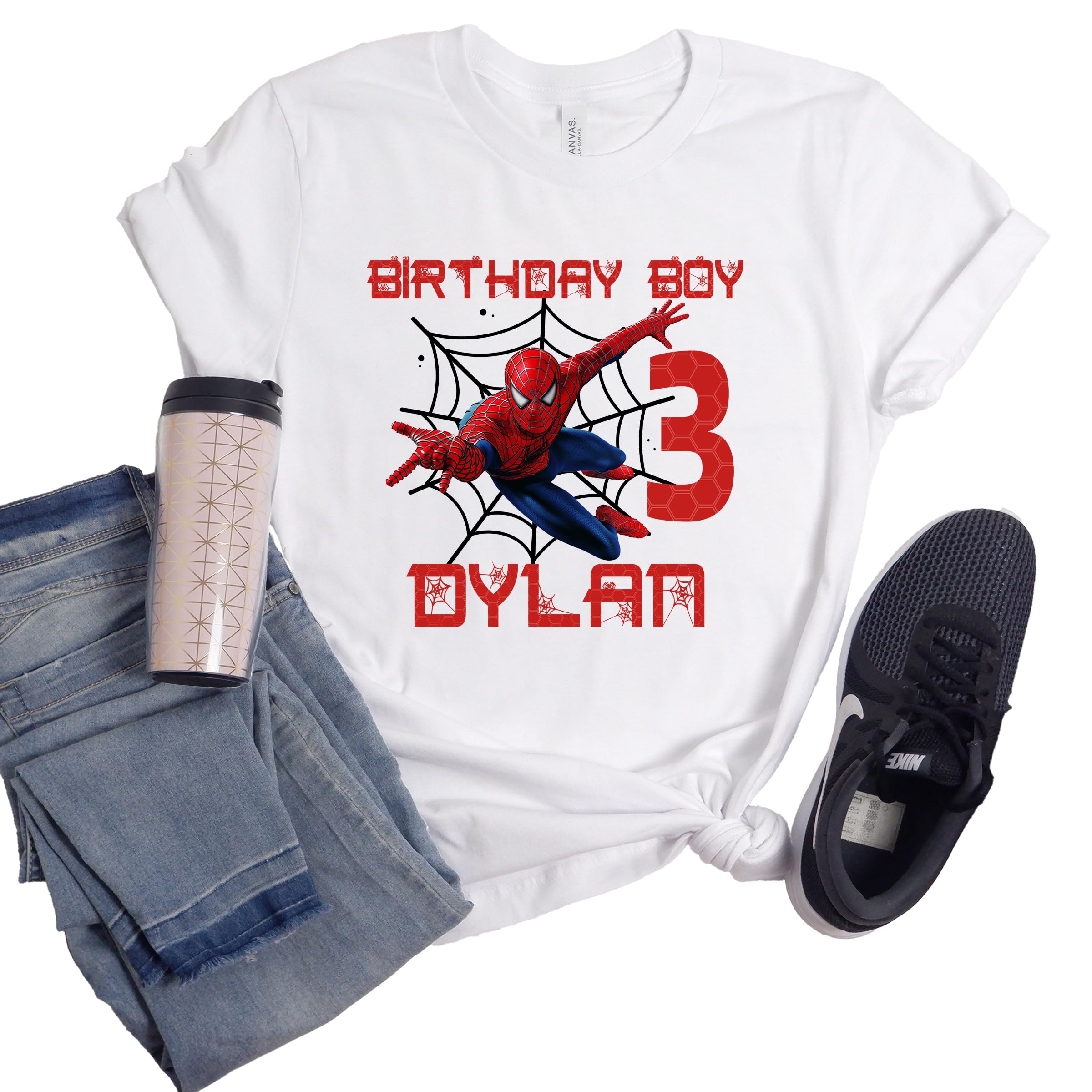Spider Superhero Birthday T-Shirt for Toddlers & Kids - Custom Family Matching Outfit for Birthday Parties & Special Events