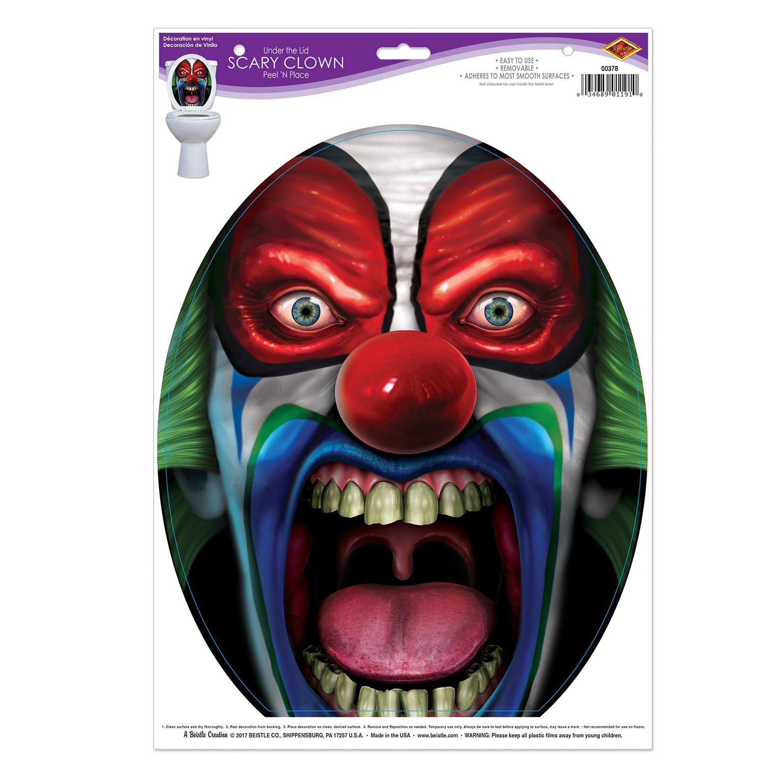 12 Pack Beistle Halloween Under The Lid Scary Clown Peel 'N Place Clings - Spooky Window & Door Decor for Halloween Party, Haunted House & Trick or Treat