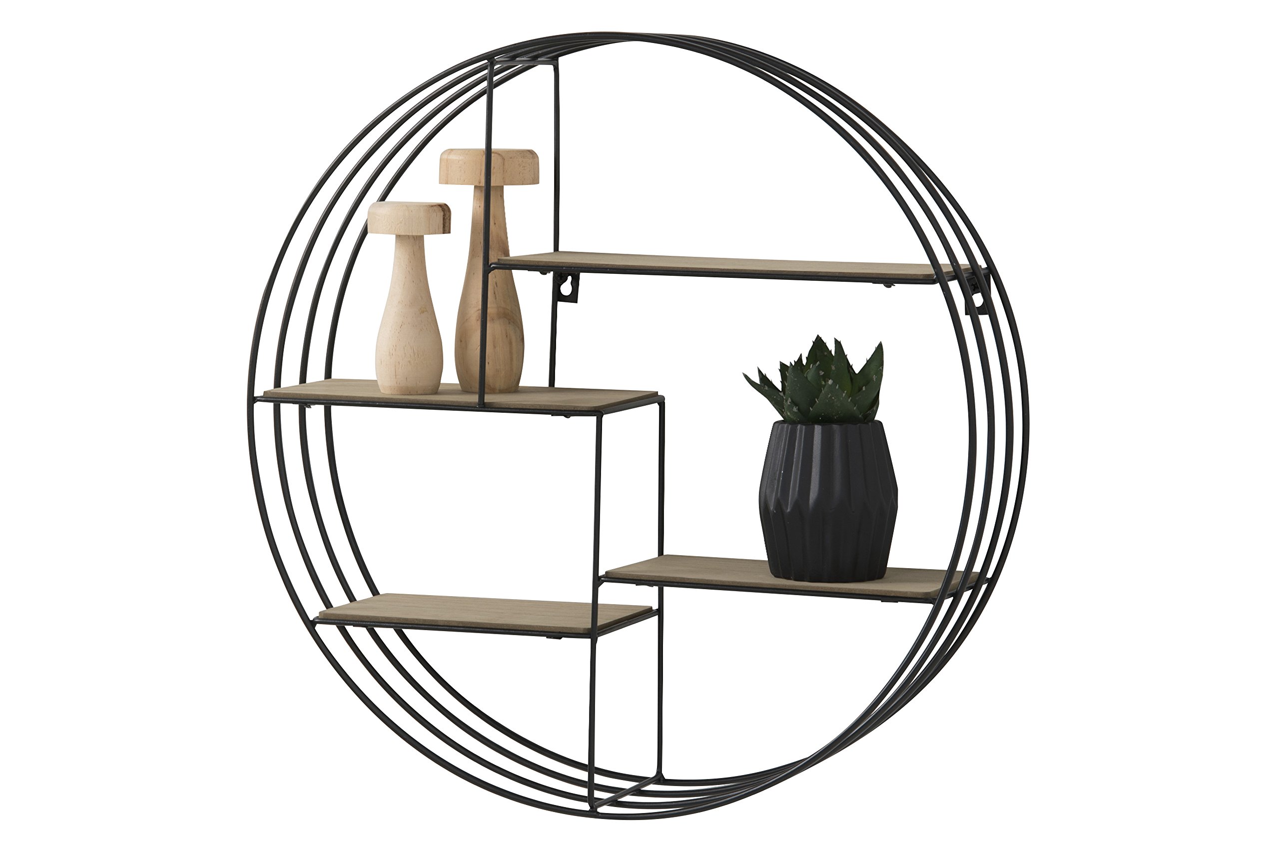 Industrial Black Metal Floating Wall Shelf - 4-Tier Round Hanging Shelf for Home Decor, 45 x 45 x 10 cm - Perfect for Living Room, Bedroom, Bathroom & Office Storage Organization