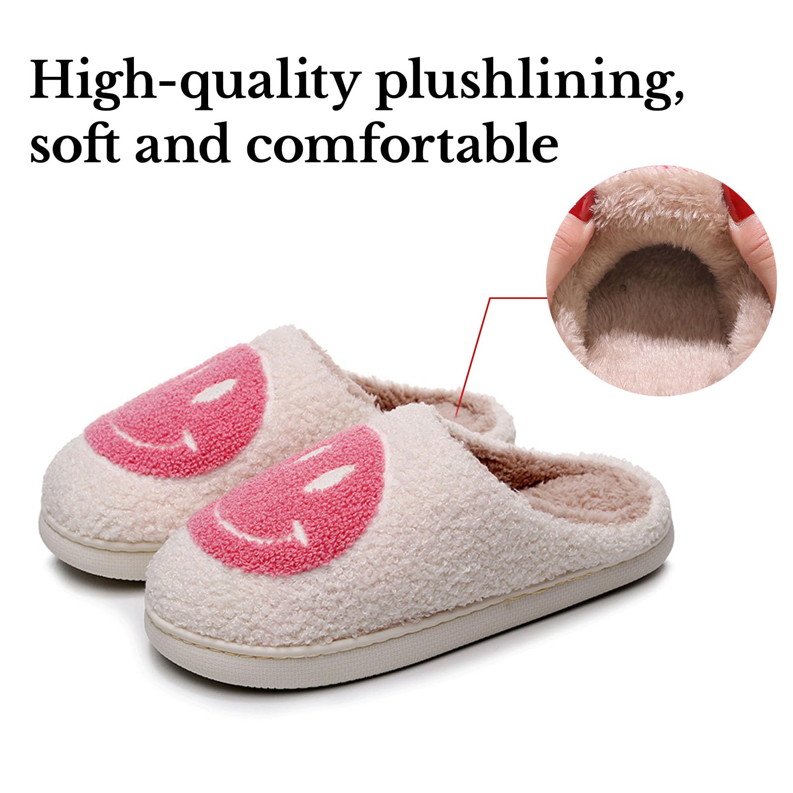Beishani Happy Face Slippers for Women - Retro Smiley Plush House Shoes - Soft & Warm Indoor/Outdoor Slip-On Slippers - Perfect for Lounge, Dorm, Spa & Home Comfort