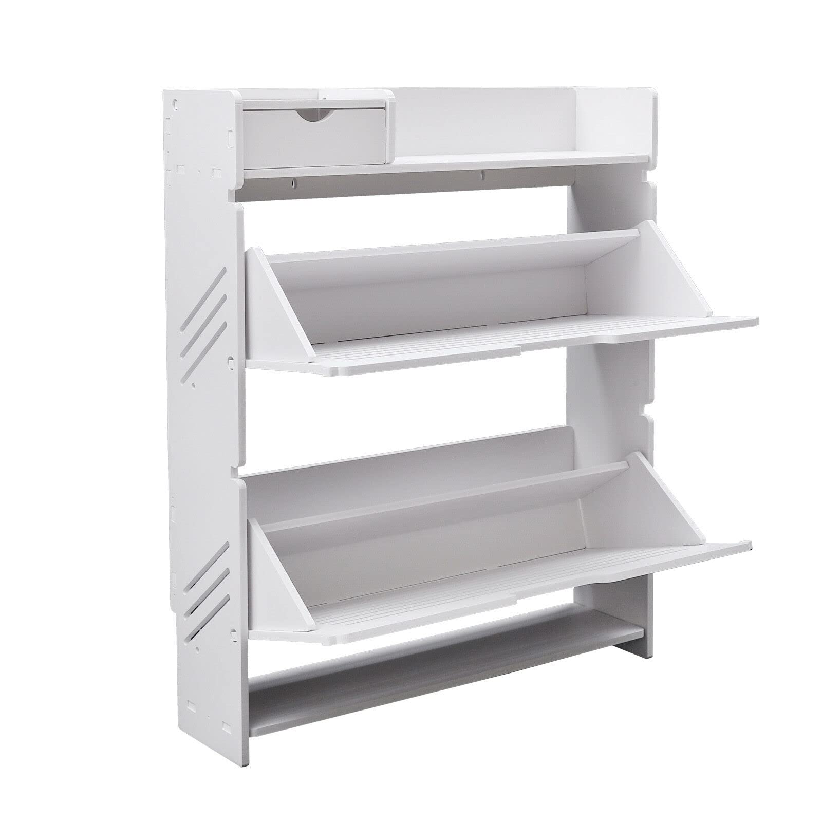 Modern 2-Tier Shoe Storage Cabinet - White Striped Slim Shoe Rack for Entryway & Closet Organization - Space-Saving Shoe Organizer for Small Spaces, Apartments & Home Decor