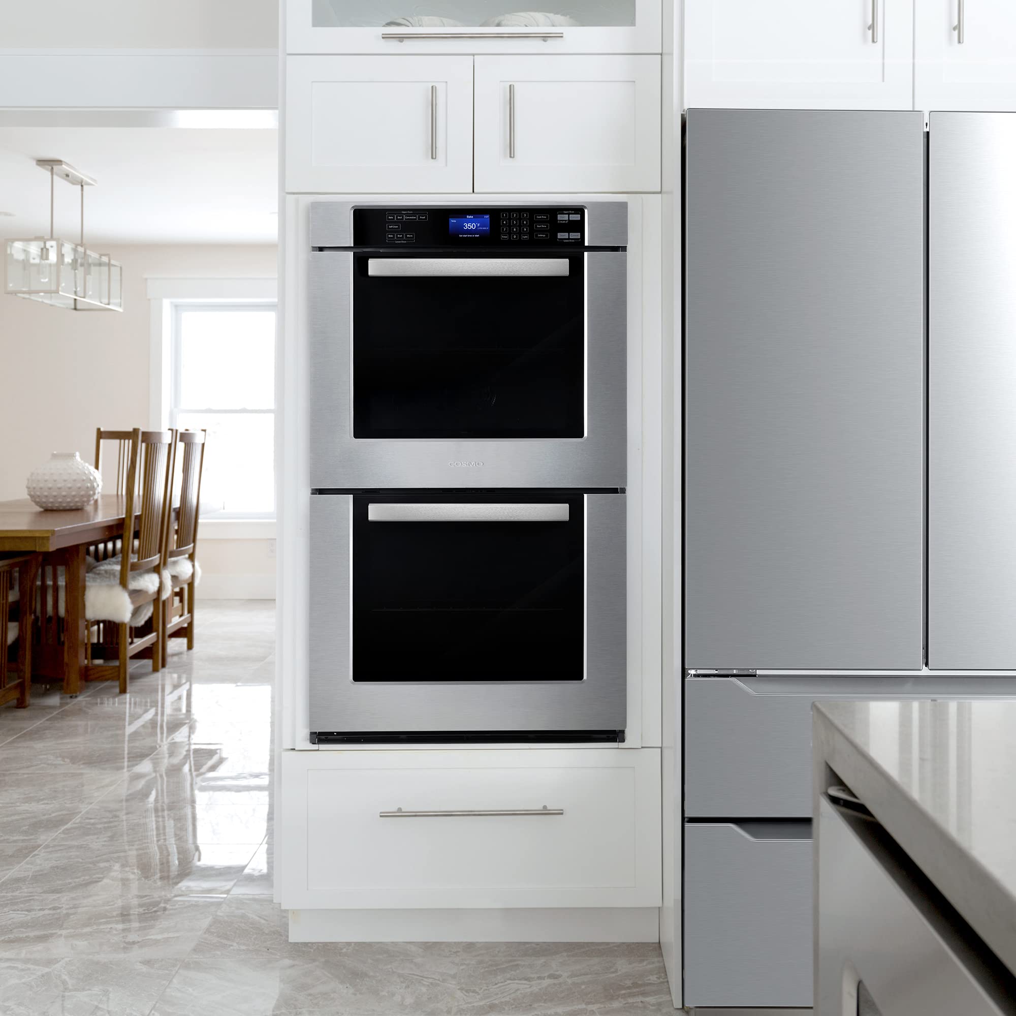 COSMO COS-30EDWC 30 Inch Stainless Steel Double Electric Wall Oven with True Convection & Self-Cleaning - Blue Porcelain Finish | Perfect for Modern Kitchens, Baking & Large Family Cooking