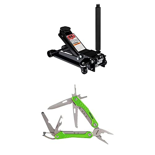 Arcan 2 Ton Low Profile Steel Floor Jack - Heavy Duty Car Lift for SUVs & Trucks | Arcan 12-in-1 Multi-Tool with Nylon Sheath - Compact Tool Kit for Home & Auto Repairs | Perfect for DIY Mechanics & Professional Garage Use