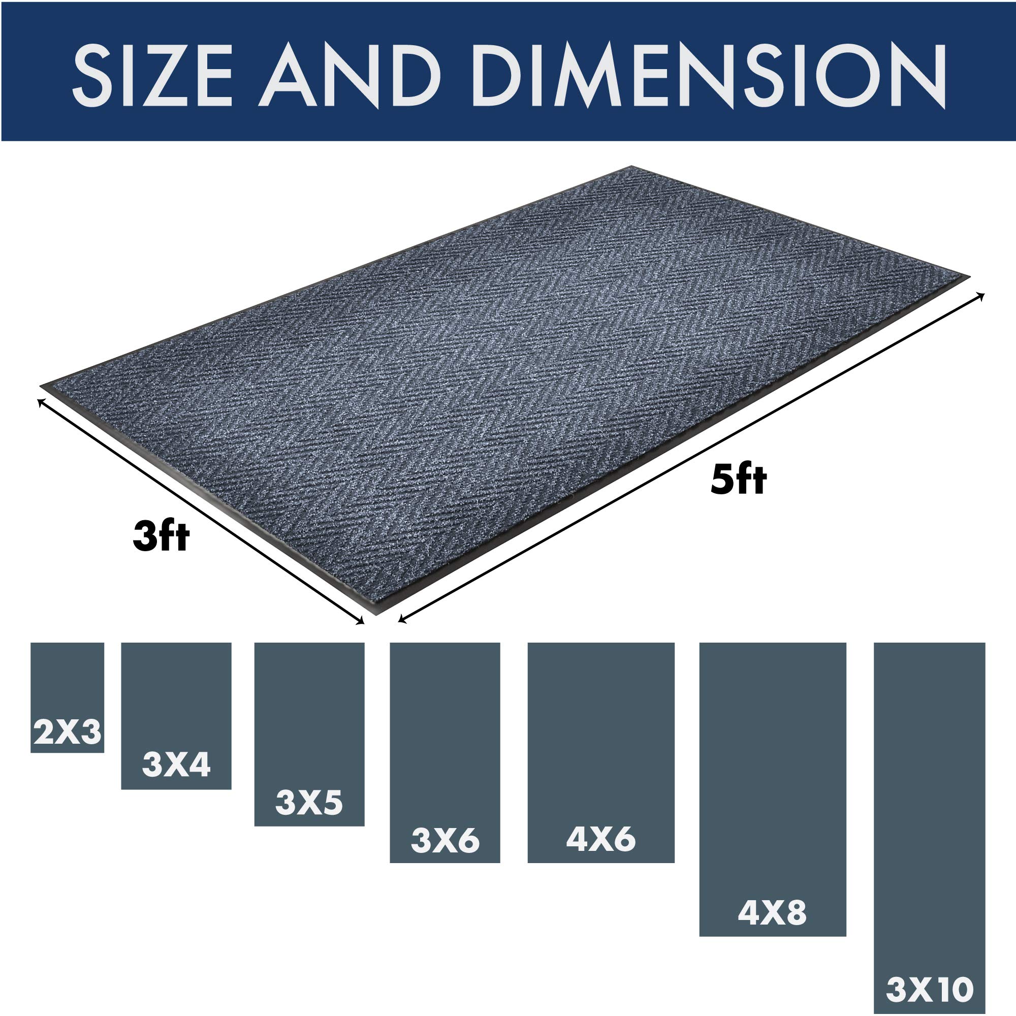 Notrax 105 Chevron Entrance Mat 3' x 10' - Non-Slip Indoor/Outdoor Doormat for Home, Office, School & Commercial Use - Waterproof Blue Floor Mat for High Traffic Areas