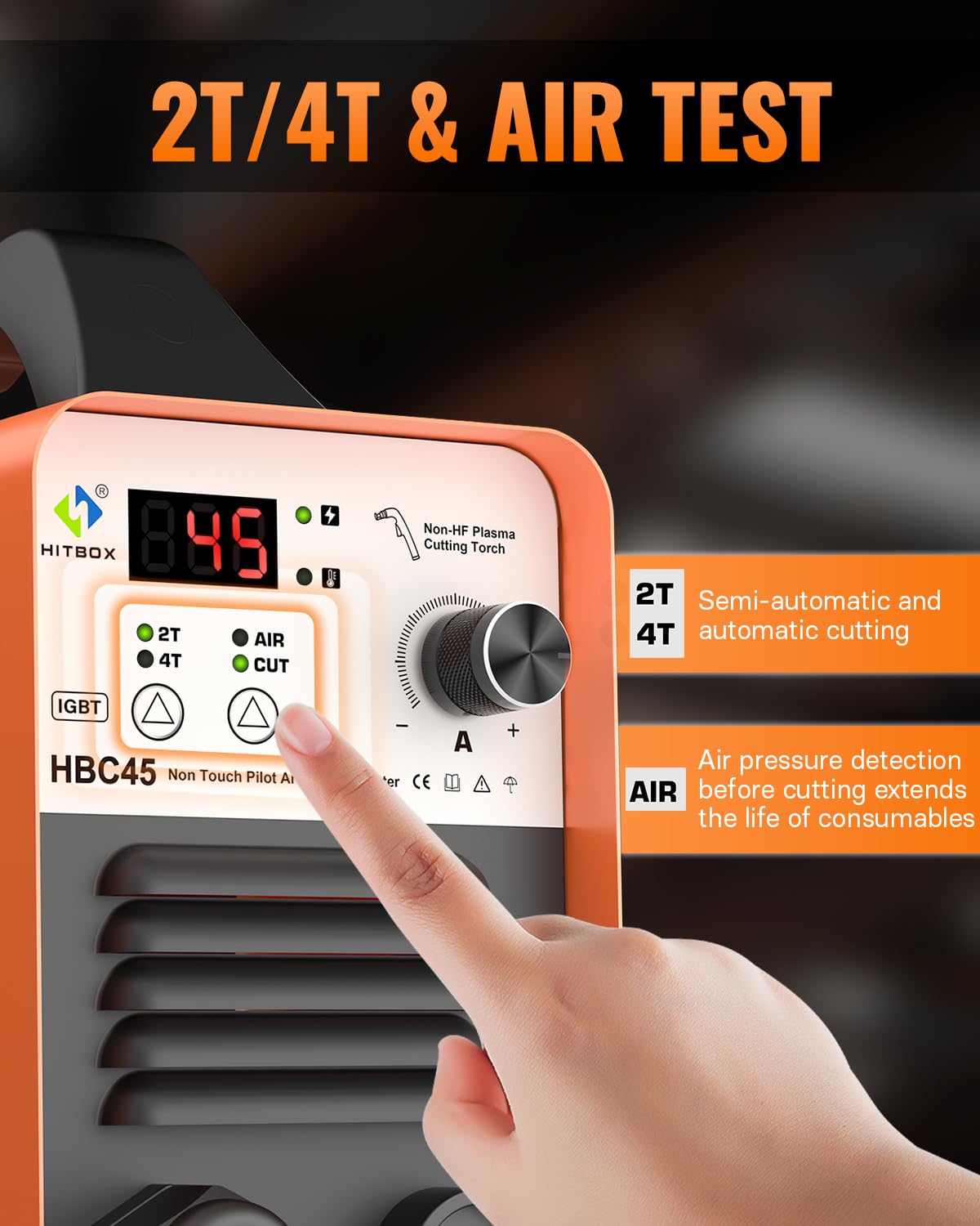 HITBOX 45Amp Plasma Cutter - Dual Voltage 110V/220V IGBT Inverter Metal Cutting Machine with Digital Display, 1/2