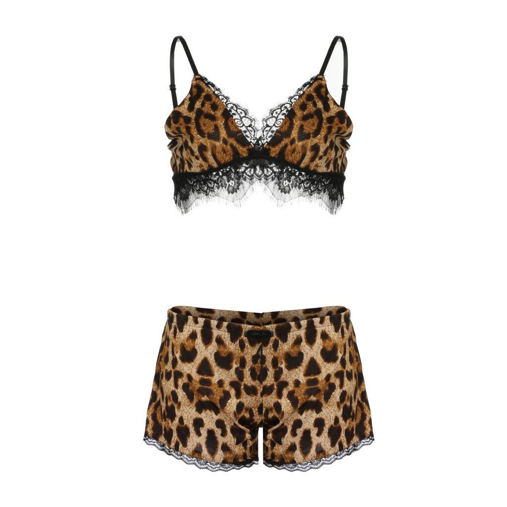 Plus Size Women's Sexy Lingerie Set - Bow & Lace Trim Leopard Print Underwear & Sleepwear for Date Night & Boudoir Photography