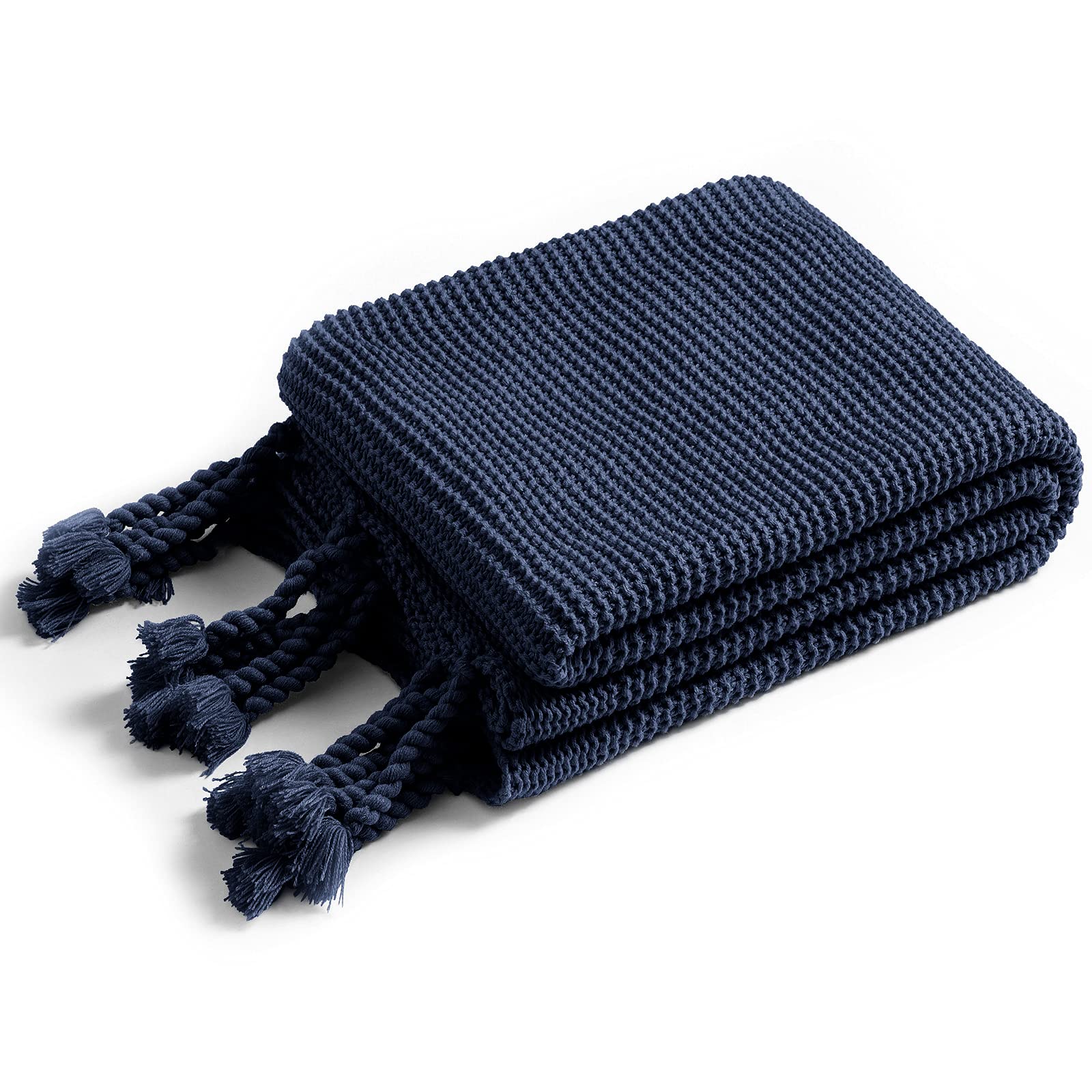 Soft Navy Blue Knitted Throw Blanket with Fringe - 50x60 Inch Cozy Blanket for Couch, Bed & Sofa - Perfect for Living Room, Bedroom & Winter Snuggling