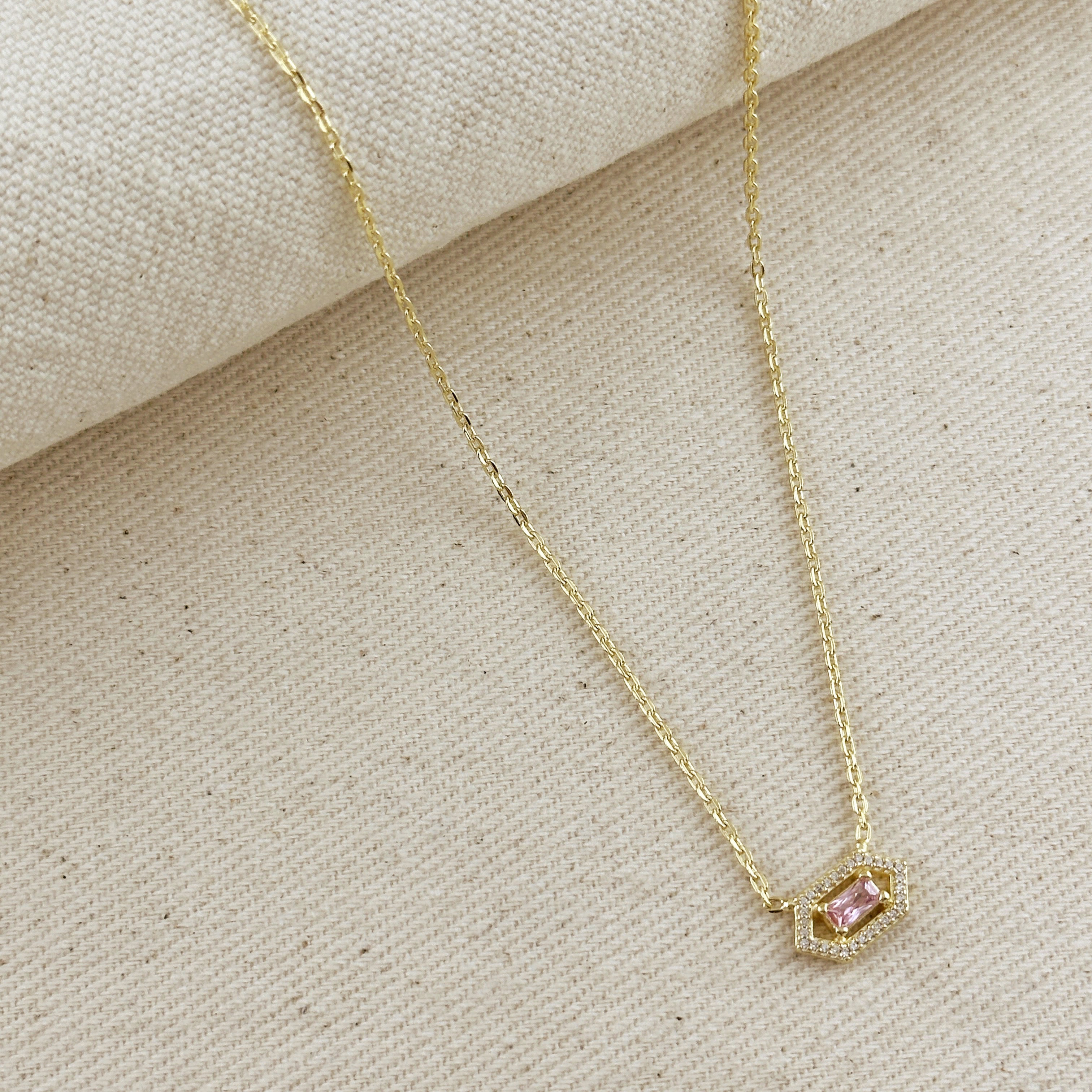 18K Gold Filled Birthstone Necklace - Dainty Baguette Pendant Jewelry for Women, Perfect Gift for Birthday, Anniversary & Mother's Day | Elegant Layering Piece for Everyday Wear & Special Occasions