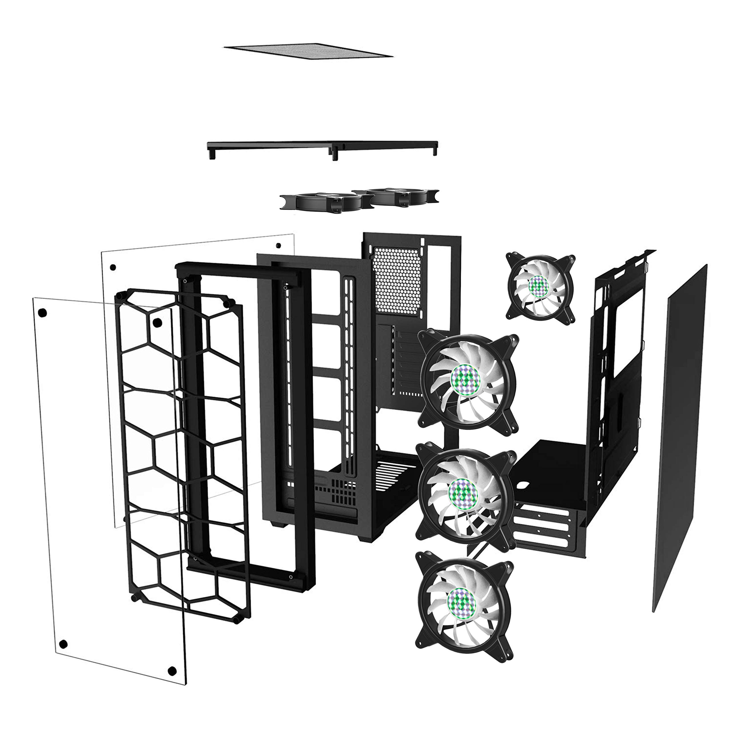 MUSETEX Phantom Black ATX Mid-Tower PC Gaming Case with 6 RGB Fans, USB 3.0, Tempered Glass Panel - Excellent Cable Management & Airflow for High-Performance Gaming PCs - Perfect for Esports, Streaming & Content Creation
