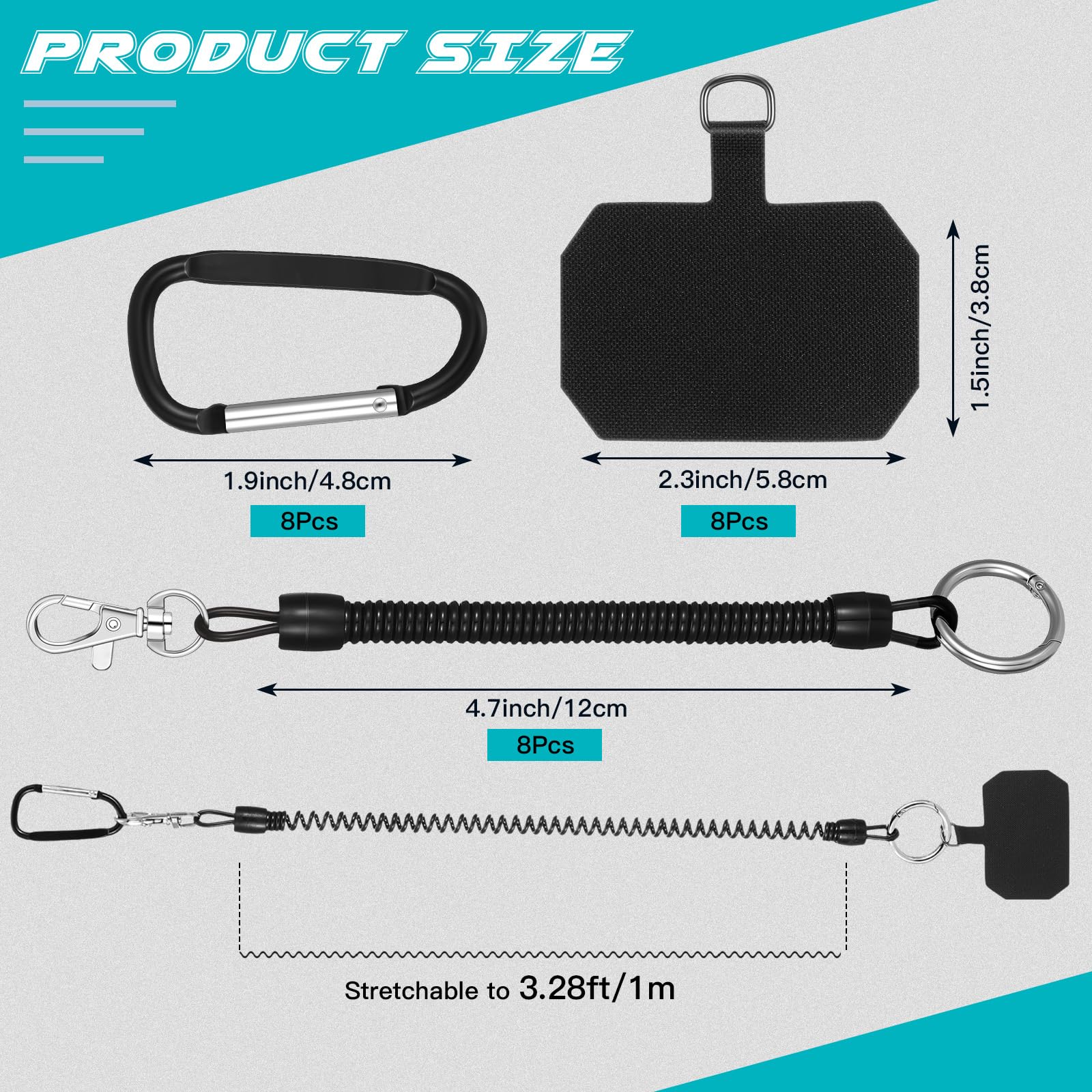 Kanayu 8 Pack Anti-Drop Phone Lanyard with Patch & Elastic Tether - Secure Phone Holder for Outdoor Activities, Skiing, Hiking, Fishing (Black) - Perfect for Adventure Sports, Travel & Everyday Use