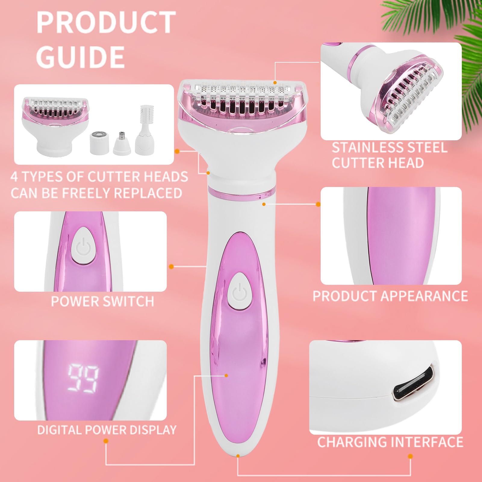 Rechargeable Cordless Women's Electric Body Hair Trimmer Set - 4-in-1 LCD Display Pubic & Bikini Hair Clipper for Smooth Skin - Perfect for Travel, Gym & Personal Grooming at Home