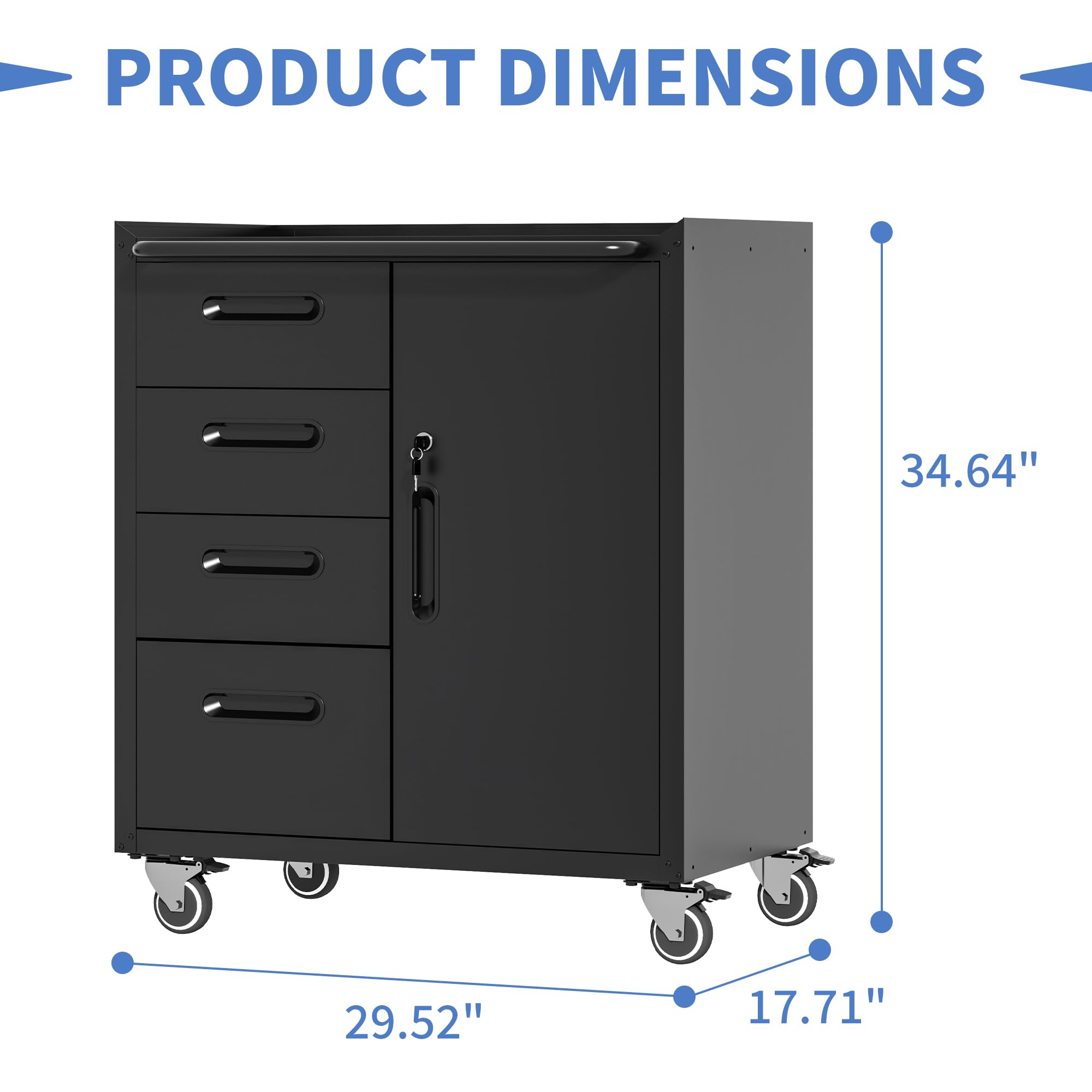 Heavy-Duty Metal Tool Cabinet for Garage with Wheels - 4 Drawer & 1 Door Mobile Storage Cabinet - Rolling Tool Chest Organizer (Black, Assembly Required) - Perfect for Workshop, Auto Repair & Home Garage Organization