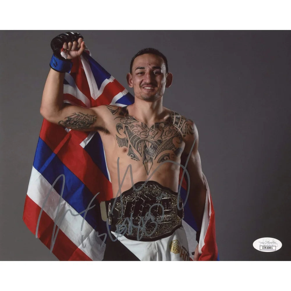 Max Holloway Autographed 8x10 Photo - UFC Fighter Signed Memorabilia with JSA COA - Hawaii Flag - Perfect for Sports Collectors, UFC Fans & Memorabilia Displays