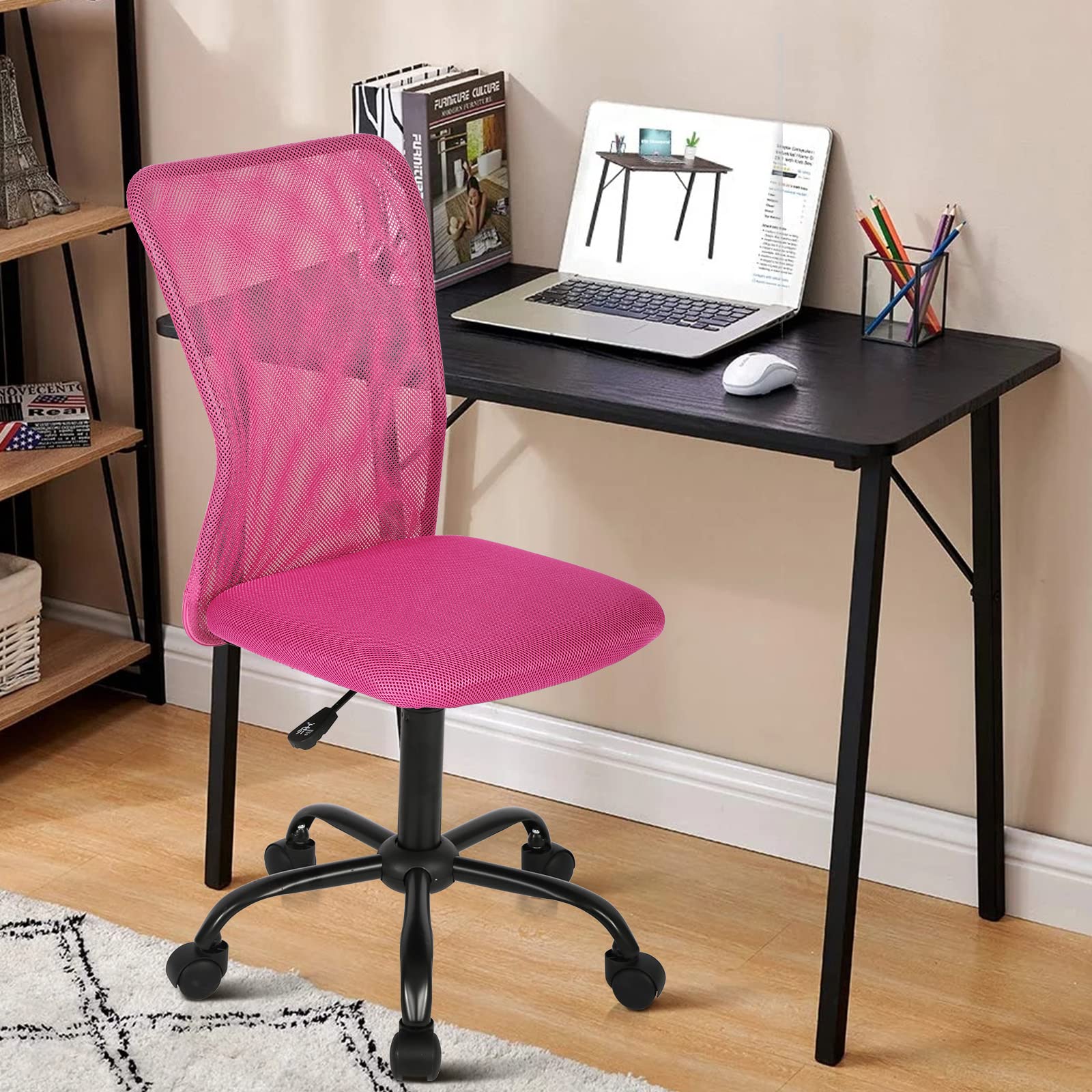 Ergonomic Mesh Office Chair - Modern Mid Back Rolling Swivel Computer Desk Chair with Breathable Back Support, Armless Task Chair for Home & Office Use - Perfect for Long Hours of Work, Gaming, or Studying (Pink)