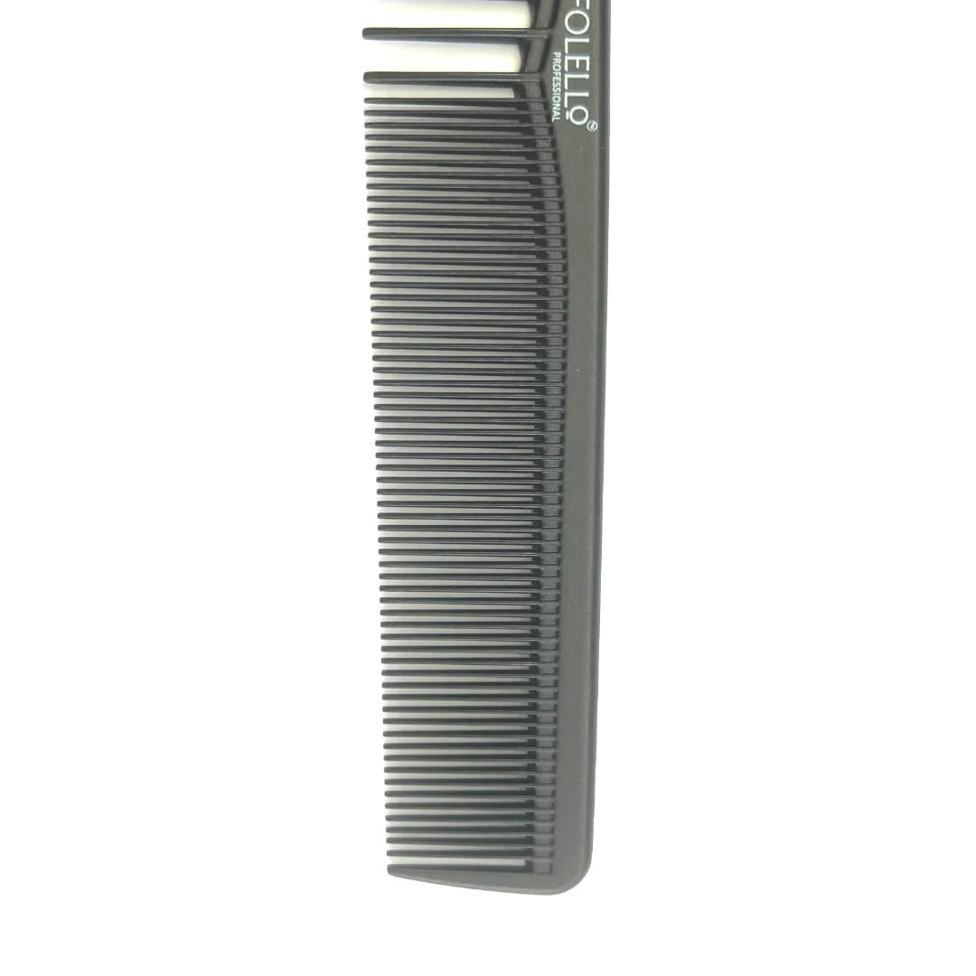 FOLELLO Professional Carbon Fiber Barber Comb - 175x30x5mm Durable Lightweight Hair Cutting Comb with Half Fine & Half Wide Teeth for Men & Women - Perfect for Salon Styling, Haircuts & Home Grooming