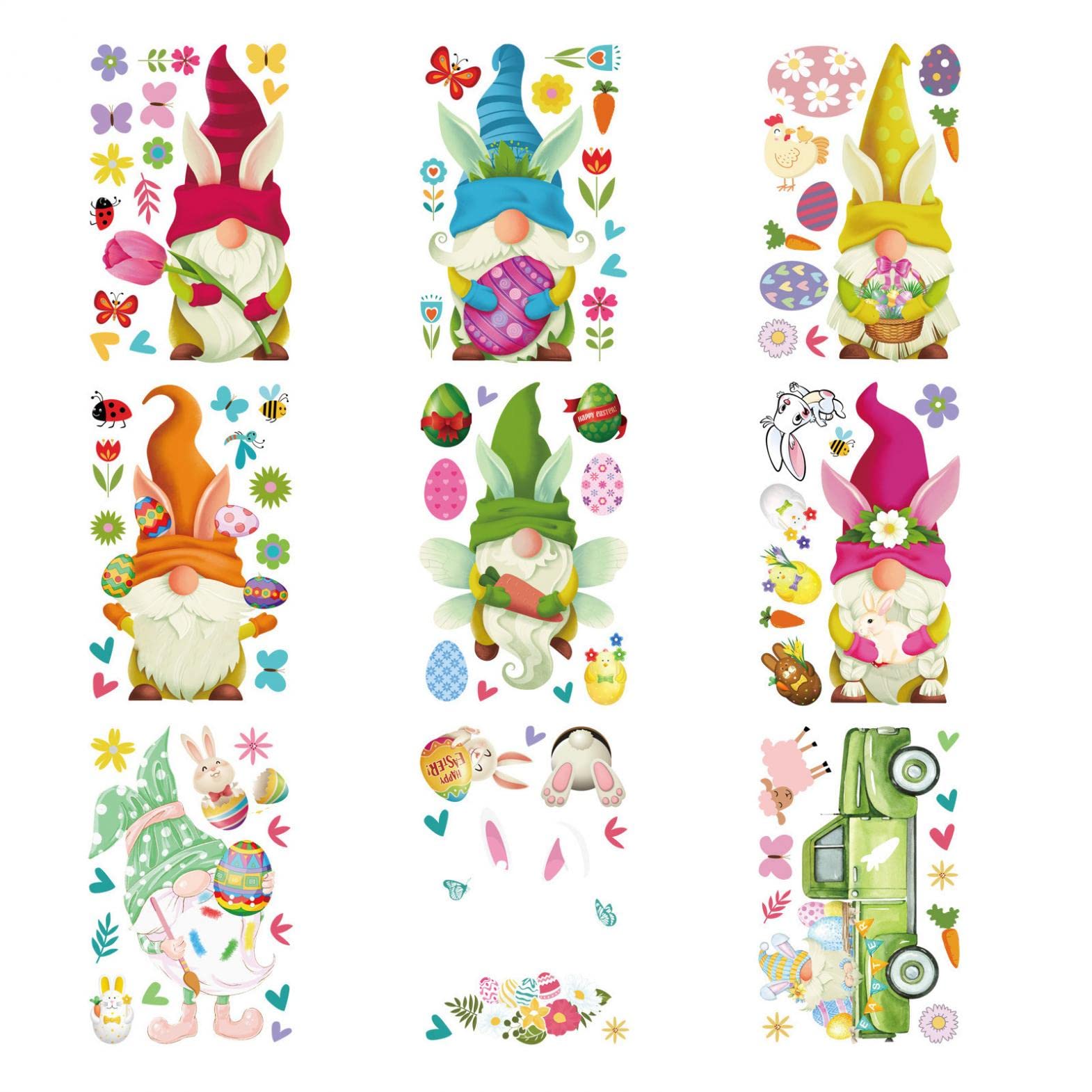Easter Window Clings - 9 Sheets Detachable Decals for Home, Office & School Party Decor