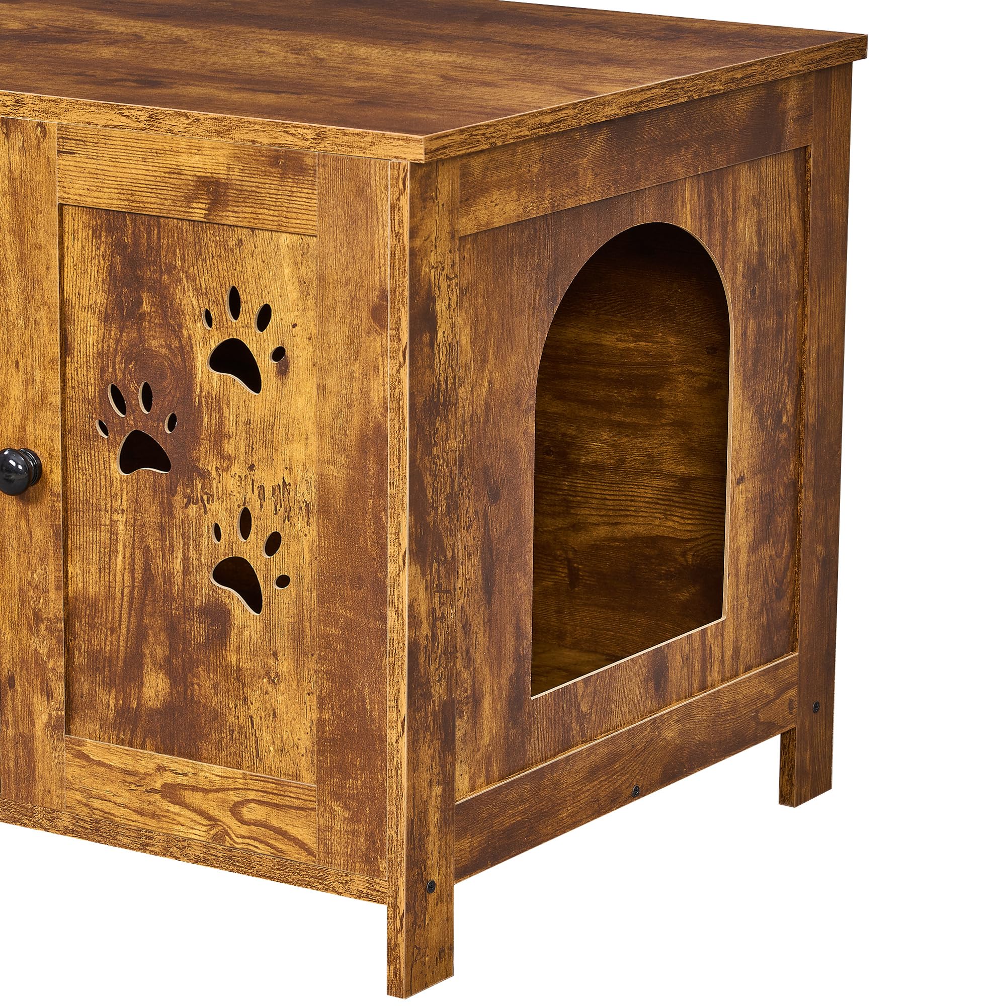 BEWISHOME Double Litter Box Enclosure - Rustic Brown Cat Litter Box Furniture for 2 Cats | Hidden Litter Box Cabinet for Living Room & Bedroom | Pet Furniture for Odor Control & Home Decor (CMW08F) - Perfect for Small Spaces & Multi-Cat Households