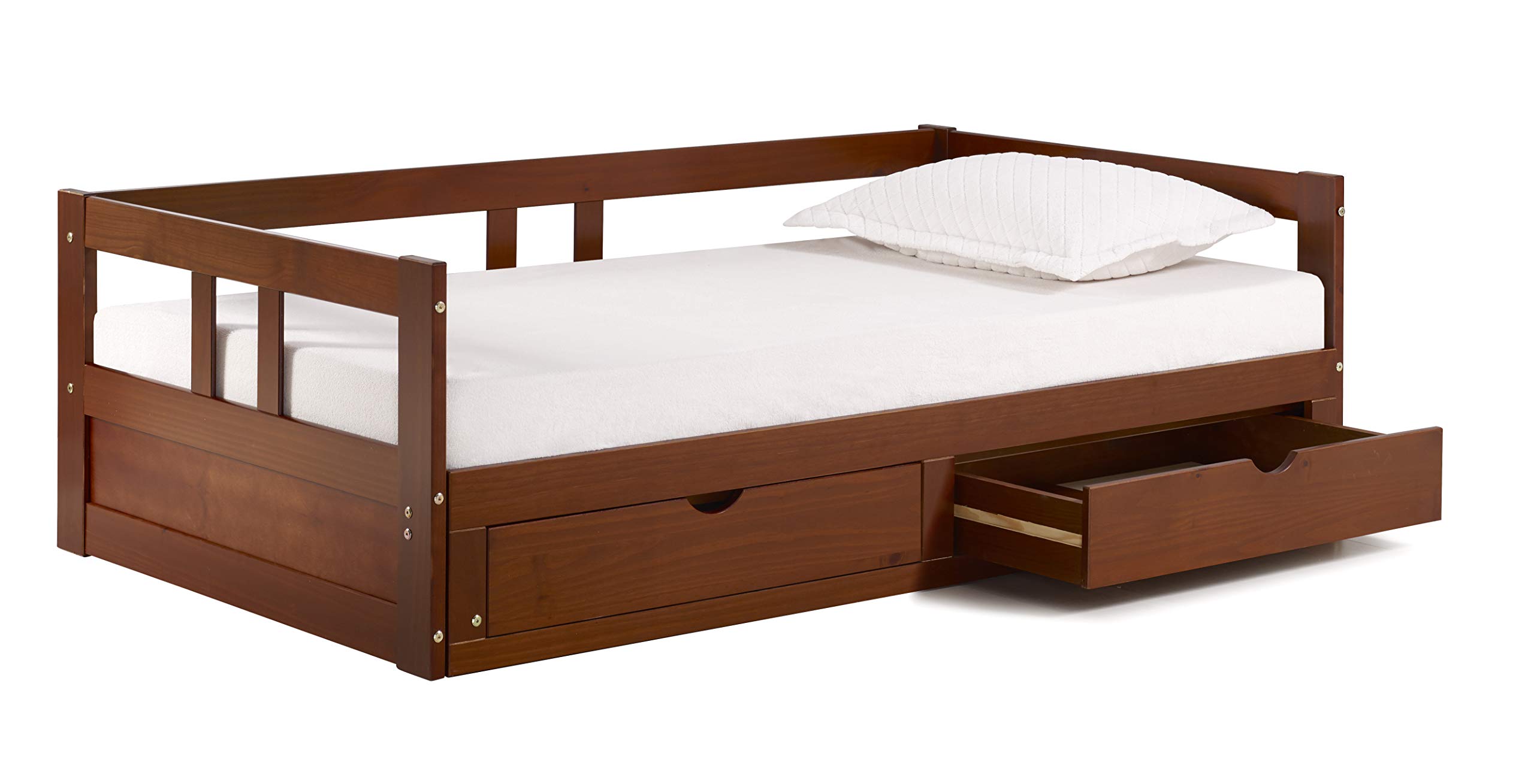 Alaterre Furniture Melody Extendable Daybed Frame with Trundle & Storage Drawers - King Size Brazilian Pine Wood Bed for Kids Bedroom - 200 lb Weight Capacity - Multiple Finish Options - Perfect for Guest Rooms, Dormitories & Small Spaces