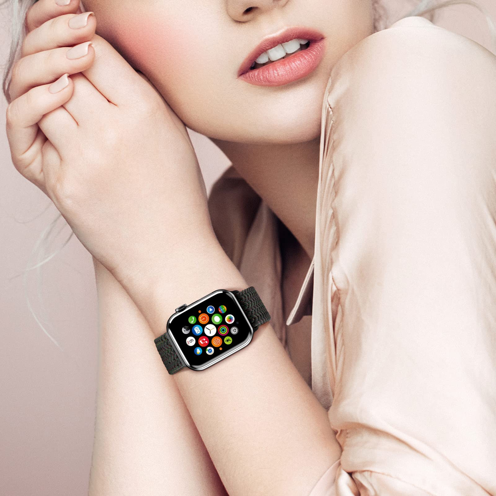 Braided Nylon Apple Watch Bands for Series 9/8/7/6/5/4/3/2/SE/Ultra/Ultra 2 - Adjustable, Breathable Replacement Strap for 38mm/40mm/41mm/42mm/44mm/45mm/49mm - Perfect for Workouts, Running & Everyday Wear