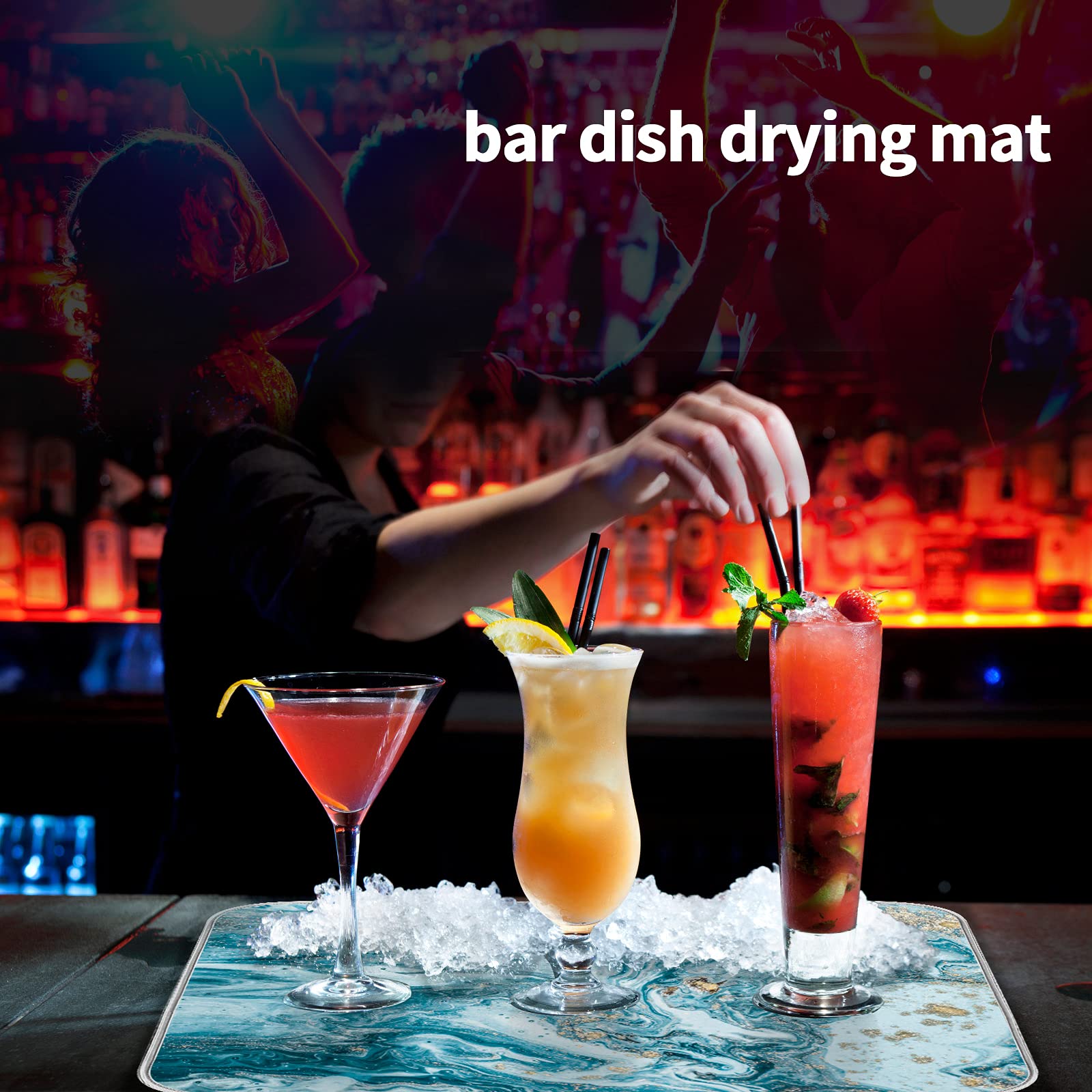 Marble Dish Drying Mat 16x18 Inch - Absorbent Kitchen Counter Mat for Dishes & Utensils