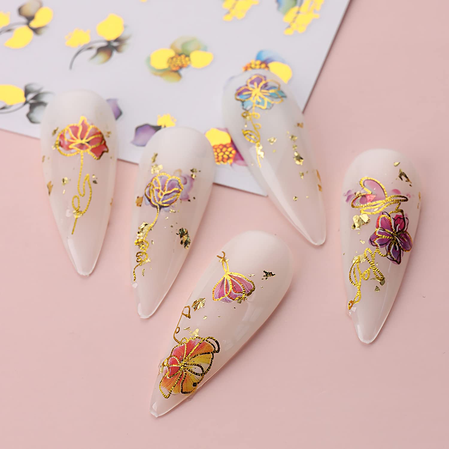 Fall Flower & Feather Nail Art Stickers - 8 Sheets Self-Adhesive Nail Decals for Women & Girls - Perfect for Autumn Nail Designs, Halloween Decorations & Party Manicures