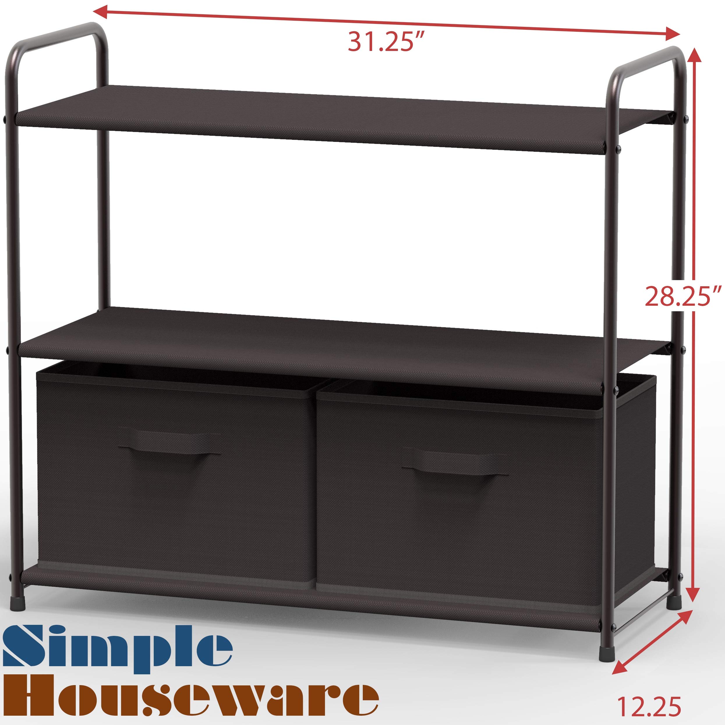 3-Tier Closet Organizer with 2 Drawers - Space Saving Storage Shelf for Bedroom, Closet & Bathroom - Brown Simple Houseware for Home Organization