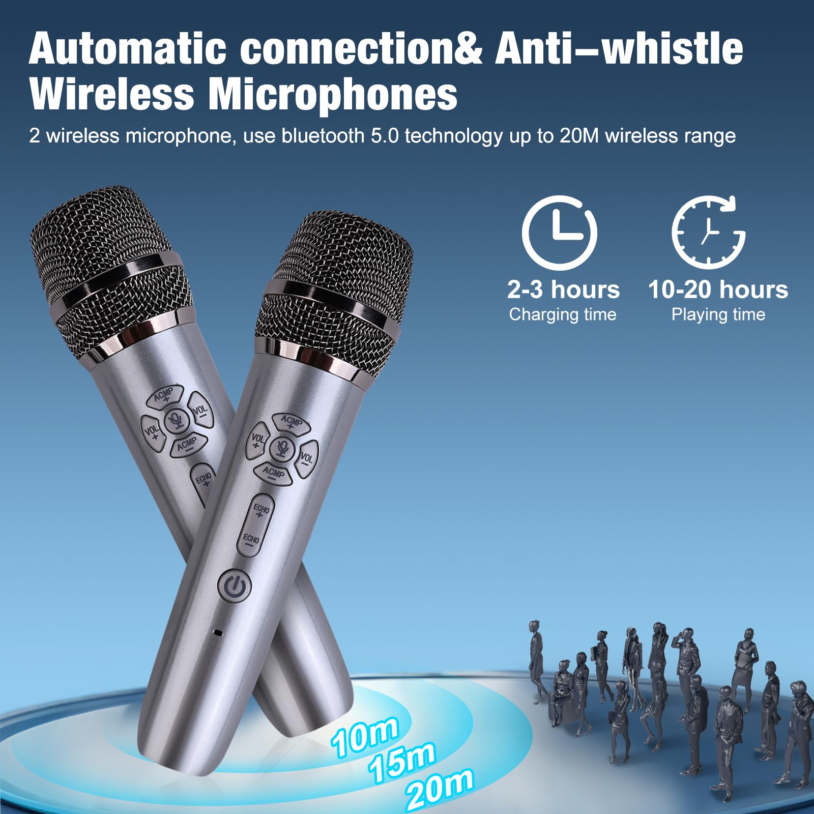 Portable Bluetooth Karaoke Machine with 2 Wireless Microphones & LED Lights - Singing Speaker for Kids & Adults - Perfect for Home Parties, Birthdays & Family Gatherings - Compatible with All Smartphones