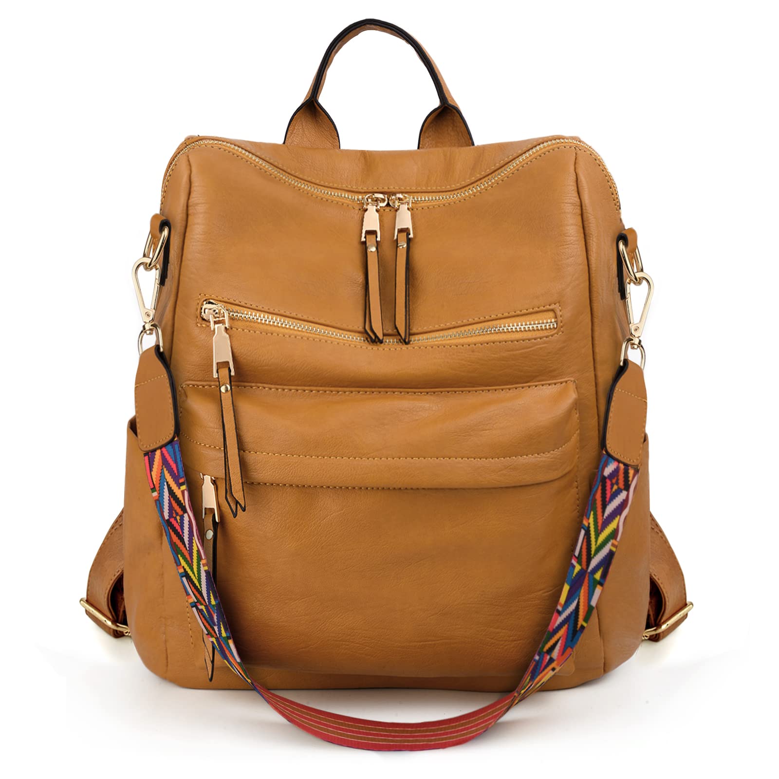 UTO Vegan Leather Backpack Purse for Women - Stylish Shoulder Bag with Detachable Colorful Strap, Designer Travel Handbag | Perfect for Work, School & Travel Accessories