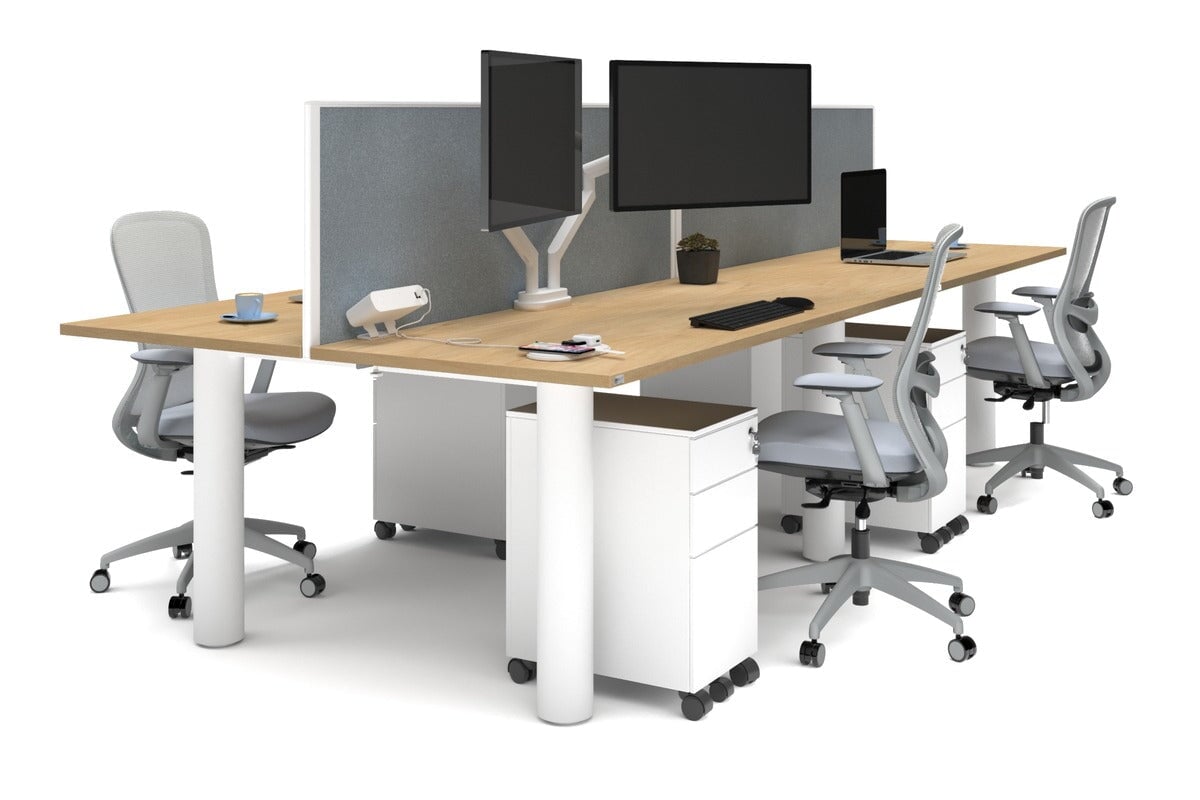 Quadro Cylinder Leg 4-Person Office Workstation Desk [1600L x 700W] - Modern Office Furniture for Team Collaboration & Productivity