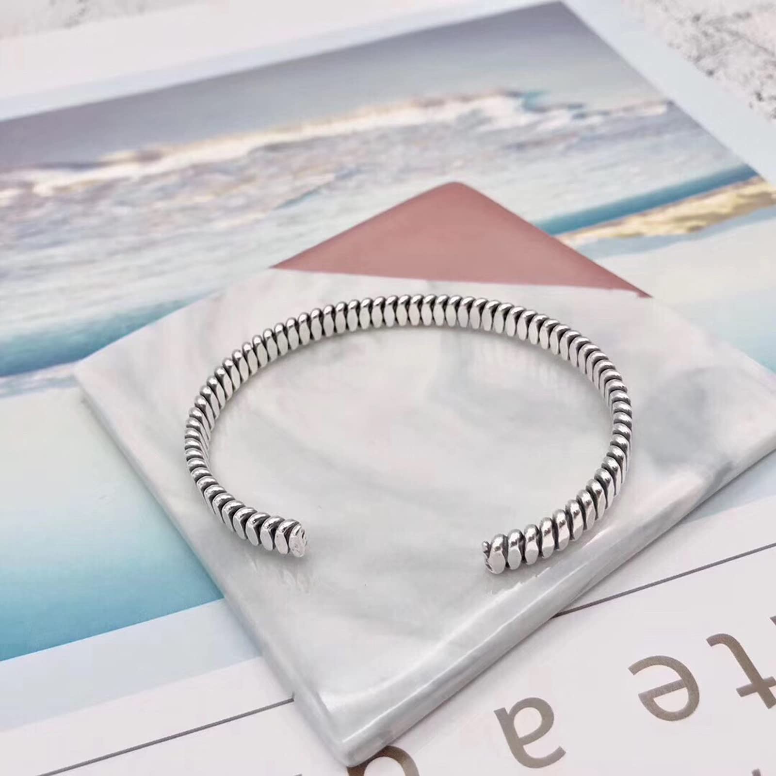 UTHTY Open Cuff Bangle Bracelet for Men & Women - 925 Sterling Silver Retro Jewelry - Perfect Birthday & Christmas Gift - Ideal for Parties, Weddings & Everyday Wear