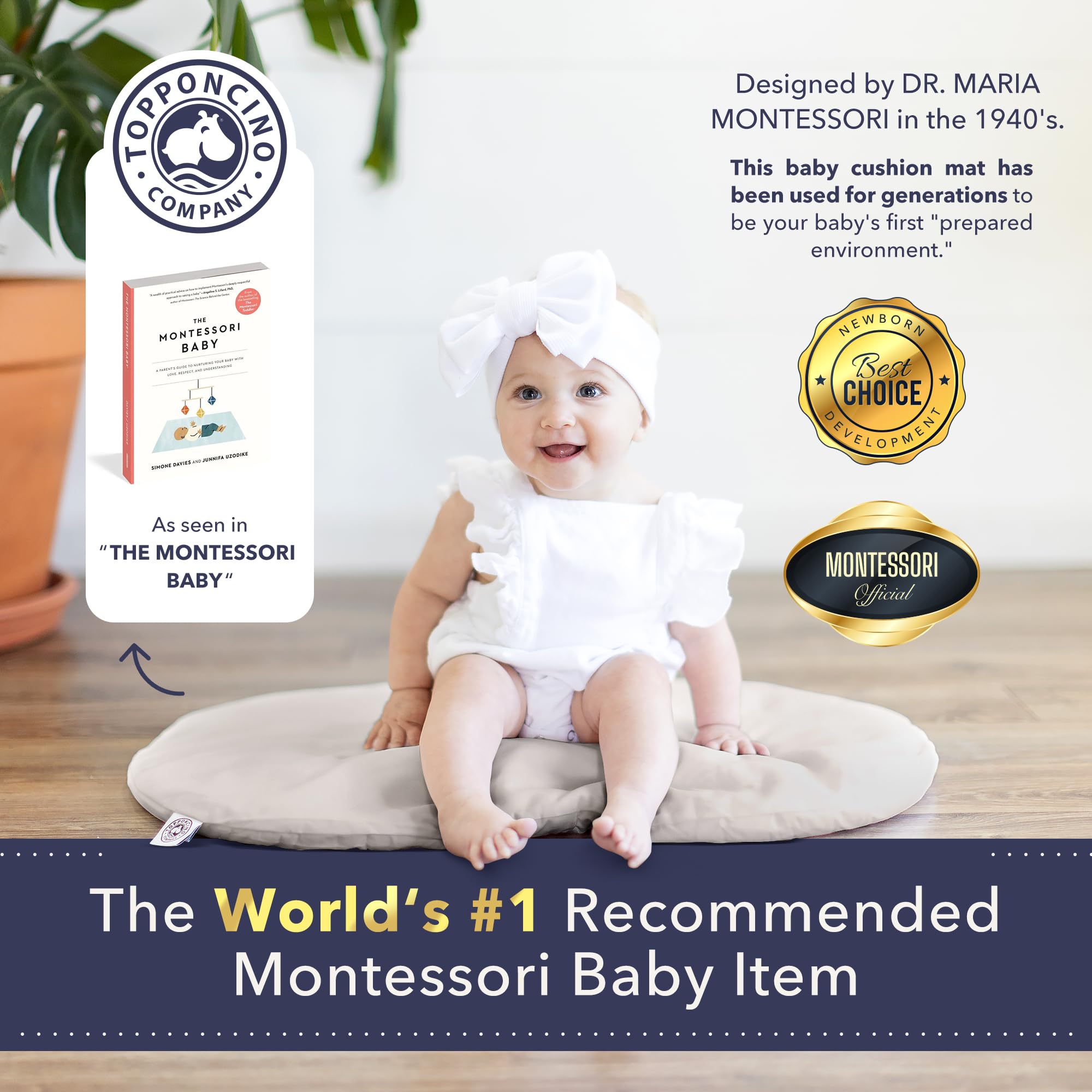Montessori Baby Topponcino - Organic Grey Infant Support Pillow for Newborns | Multifunctional Authentic Montessori Design for Holding, Feeding & Tummy Time | Perfect for Nursery, Daycare & On-the-Go Parenting