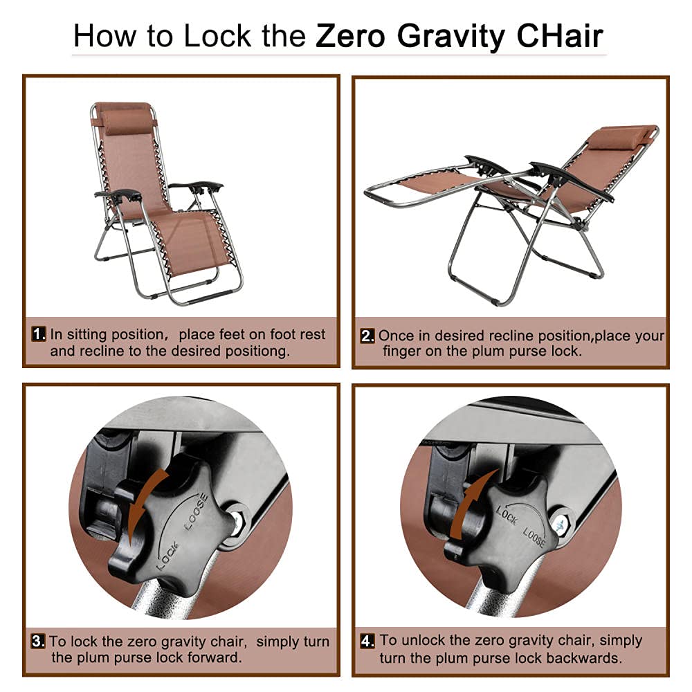 3-Piece Zero Gravity Lounge Chair Set - Heavy Duty Folding Outdoor Recliners for Patio, Poolside & Camping (2 Oversized Chairs + Side Table) - Comfortable Brown Patio Furniture for Adults - Perfect for Backyard Relaxation, Beach Lounging & Outdoor Gatherings