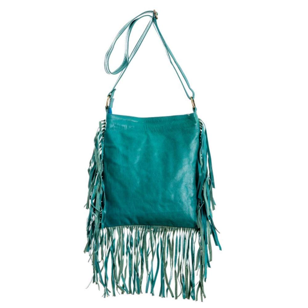 Boho Square Leather Crossbody Bag with Fringe | Genuine Leather Bohemian Purse for Women | Perfect for Music Festivals, Beach Outings & Casual Daily Use