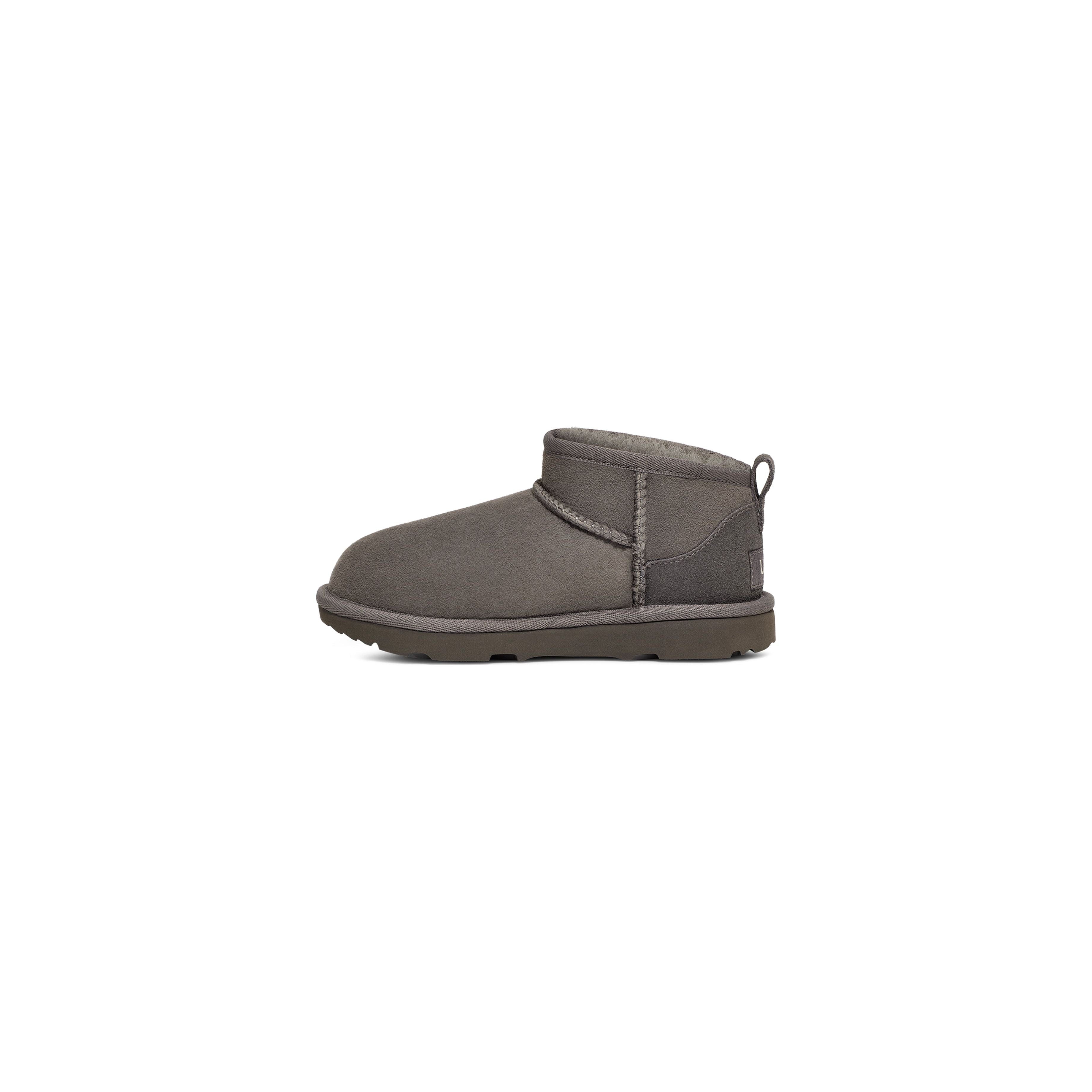 UGG Kid's Classic Ultra Mini Boots in Grey - Warm & Cozy Winter Boots for Girls & Boys - Perfect for School, Snow Days & Outdoor Play