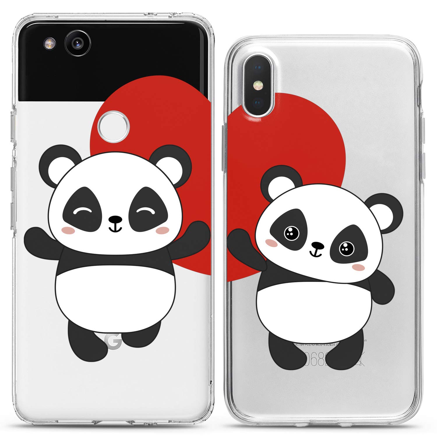 Matching Panda Couple Phone Cases for iPhone 16/15/14/13/12/11 Pro Max/Mini/XS/X/8 Plus/7/XR/10/SE/5 - Cute Animal Love Relationship Silicone Cover for Him & Her, BFF, Couples - Perfect for Valentine's Day, Anniversary Gifts & Everyday Use