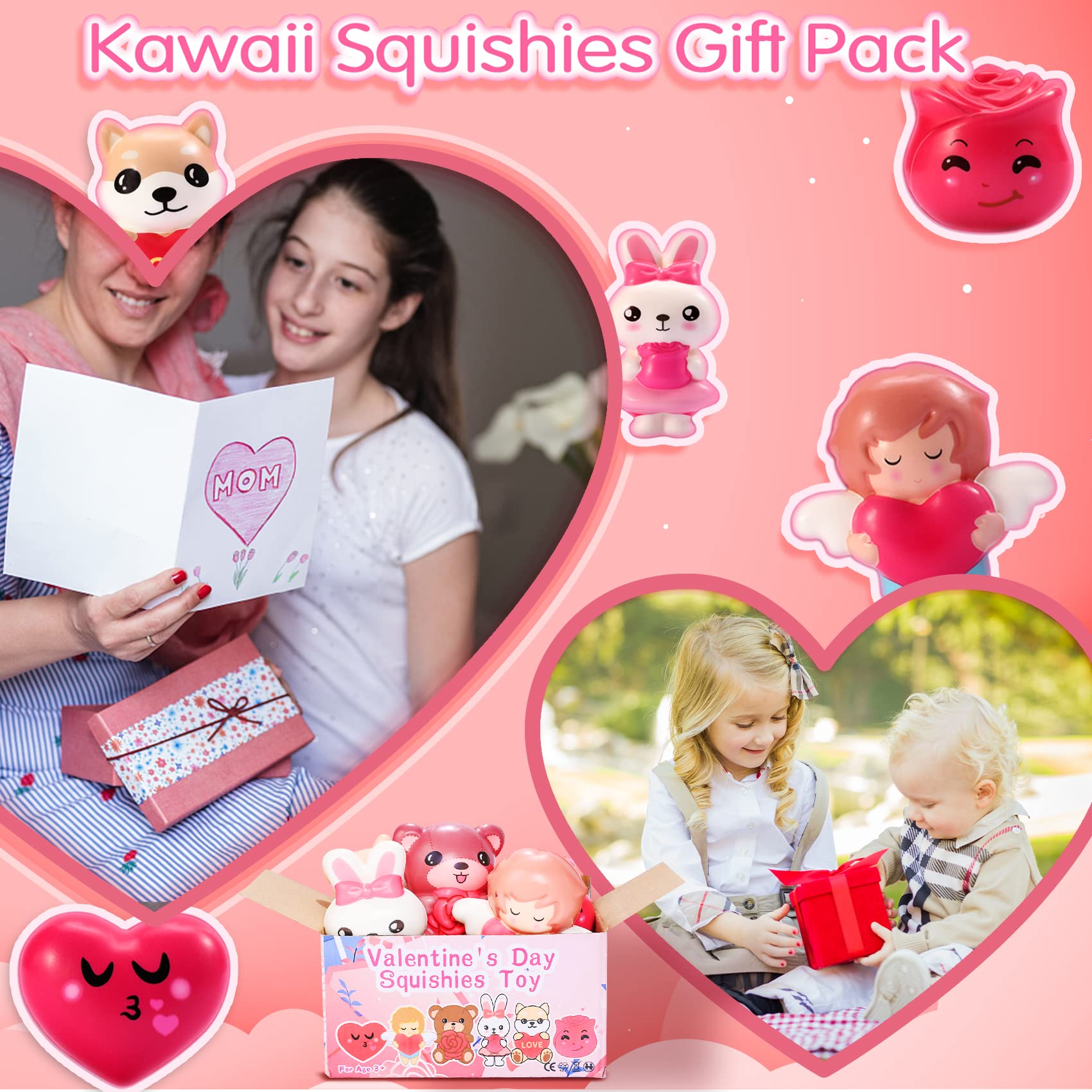 Valentine's Day Squishy Toys 6 Pack - Soft Stress Relief for Kids Party Favors & Gifts