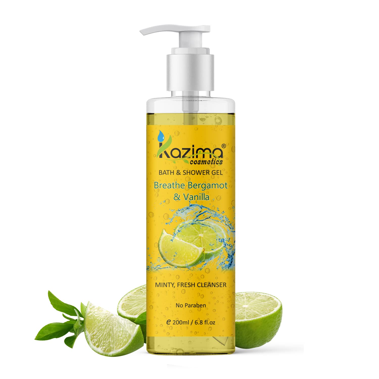 KAZIMA Luxury Bath & Shower Gel Set - Bergamot Vanilla, Strawberry Vitamin E, Orange Lemon Mint, Neem Tulsi (4 x 200ml) | Moisturizing Body Wash for Relaxation, Spa Day & Daily Skincare Routine