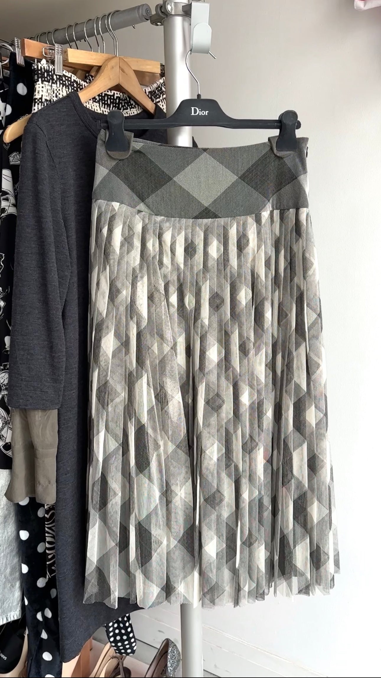 Christian Dior Grey Check Tulle Skirt - Elegant Women's Designer Skirt for Parties, Weddings & Special Occasions