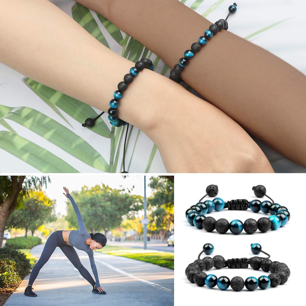 Natural Tiger Eye Lava Rock Bracelet for Men & Women - 8mm Adjustable Beaded Aromatherapy Essential Oil Diffuser Bracelet - Spiritual Healing Jewelry Gift for Yoga, Meditation & Stress Relief