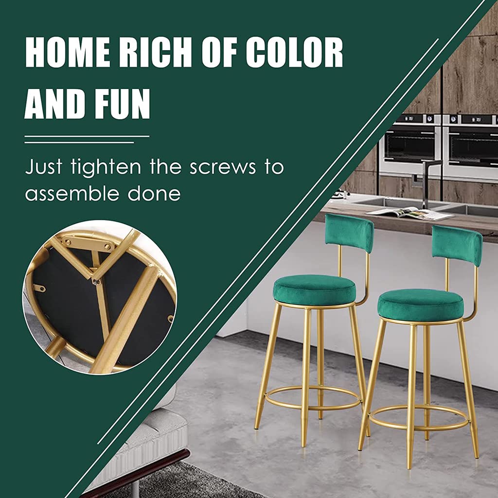 Velvet Upholstered Counter Bar Stool with Golden Metal Legs & Footrest - Modern Kitchen Island Chair for Breakfast Nook, Lounge, Pub & Bar Decor