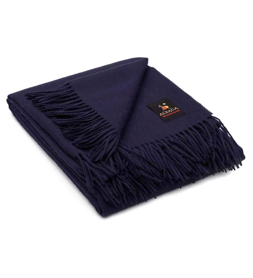 100% Baby Alpaca Wool Lightweight Throw Blanket - Ultra Soft & Warm Solid Navy Blue Blanket (72