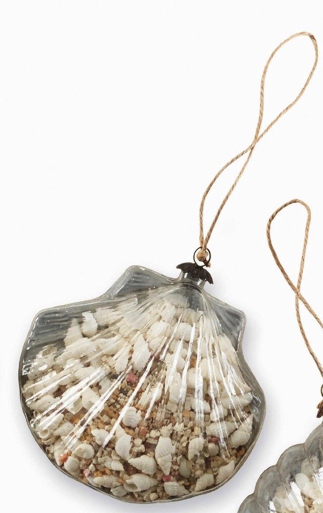 Mud Pie Glass Shell Filled Ornaments - Fan Shell Christmas Tree Decorations for Holiday, Wedding & Home Decor