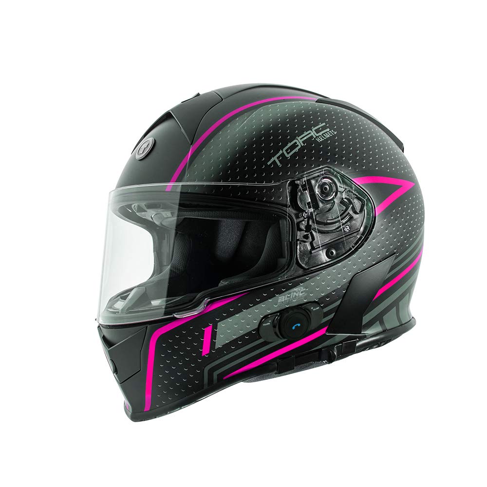 TORC T14B Bluetooth Integrated Mako Full Face Motorcycle Helmet with Graphic - Pink Small | DOT Approved | Noise Reduction | Built-in Speaker & Mic | for Street Bike, Cruiser, Commuting & Long Rides